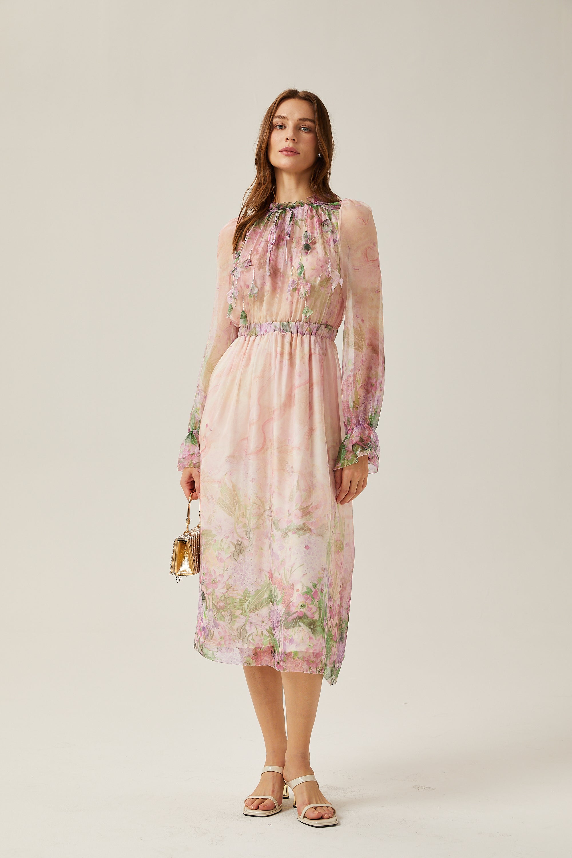 Justine floral-print cinched-waist midi dress (Final Sale-US Only)