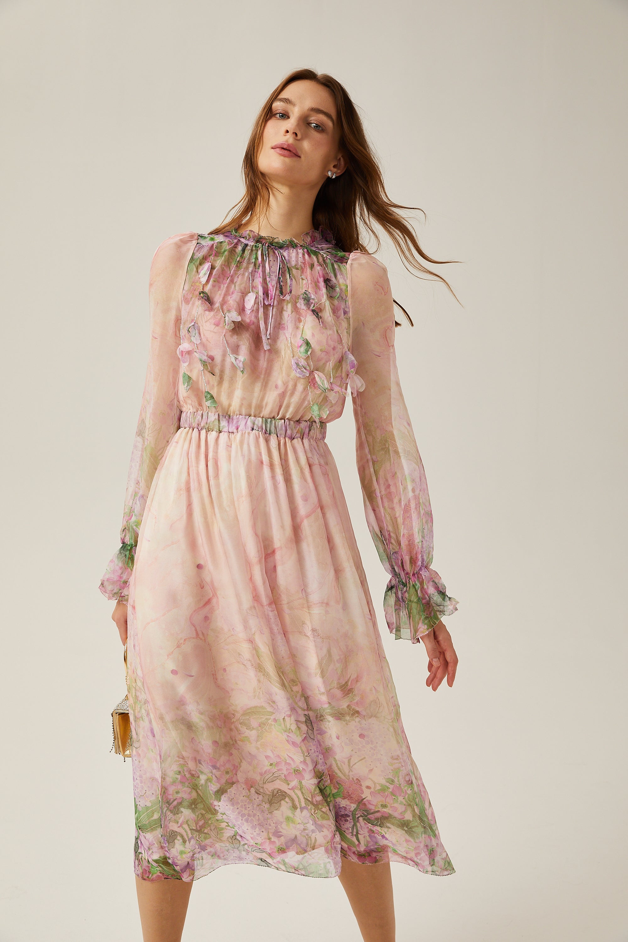Justine floral-print cinched-waist midi dress (Final Sale-US Only)