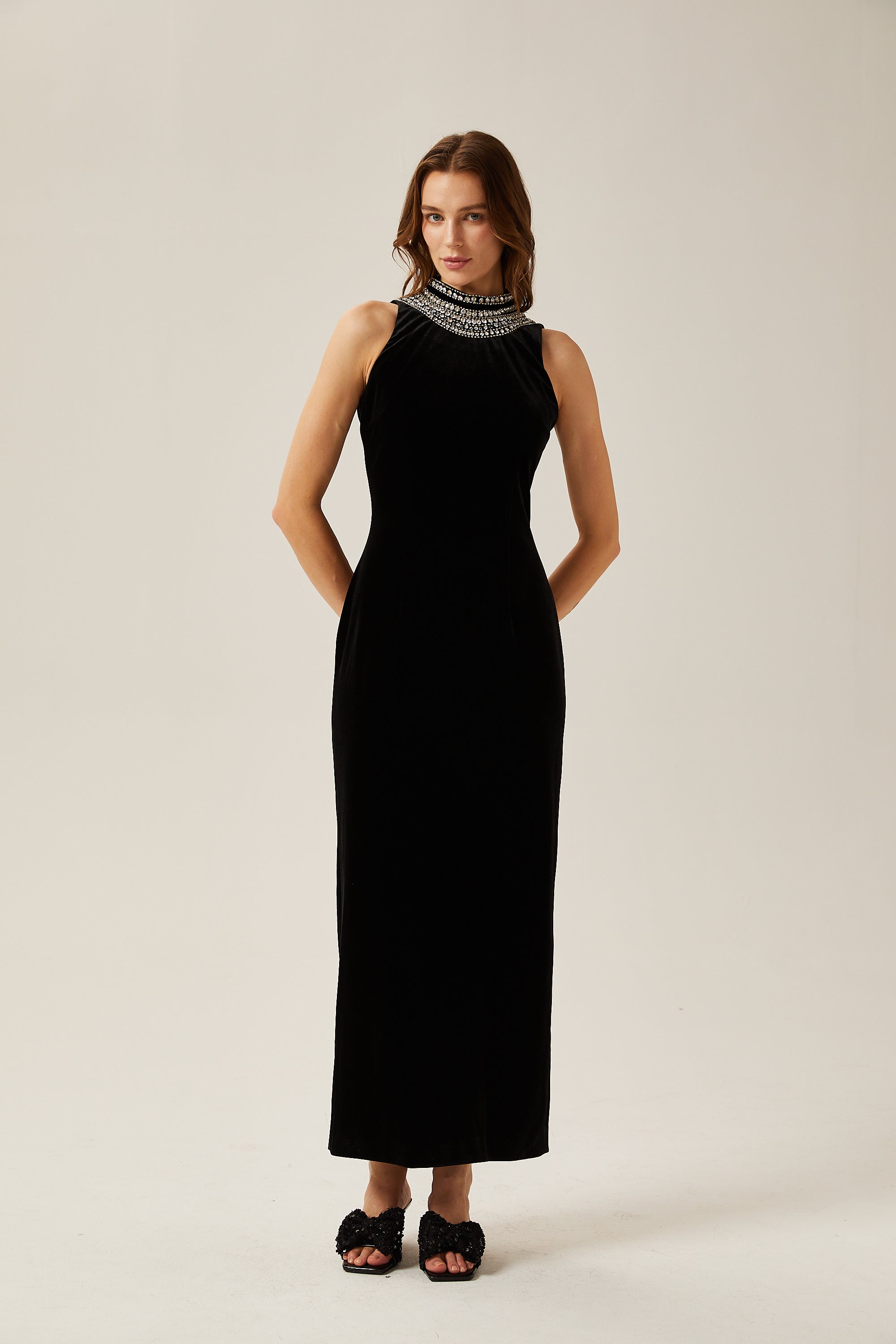 Colette black crystal-embellished velvet gown (US Only)