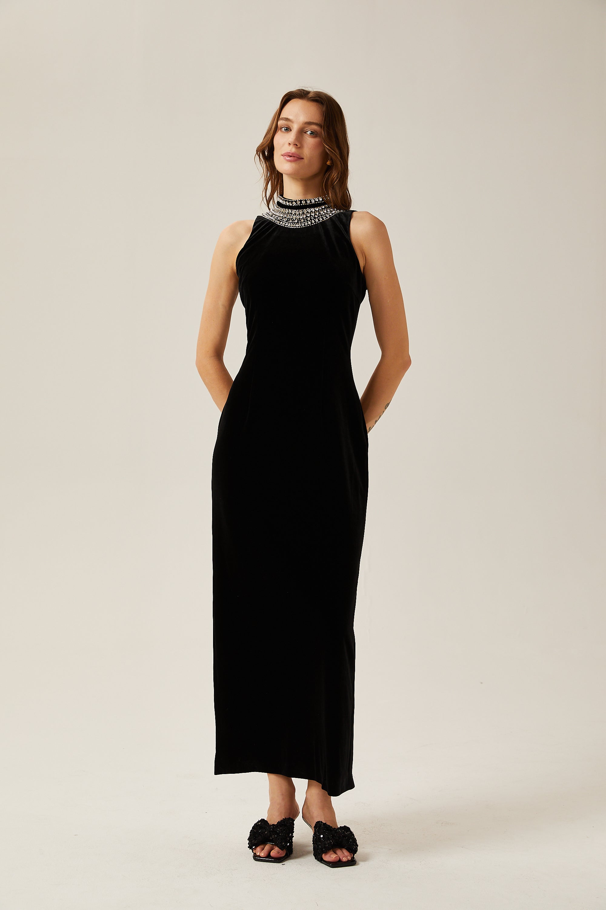 Colette black crystal-embellished velvet gown (US Only)