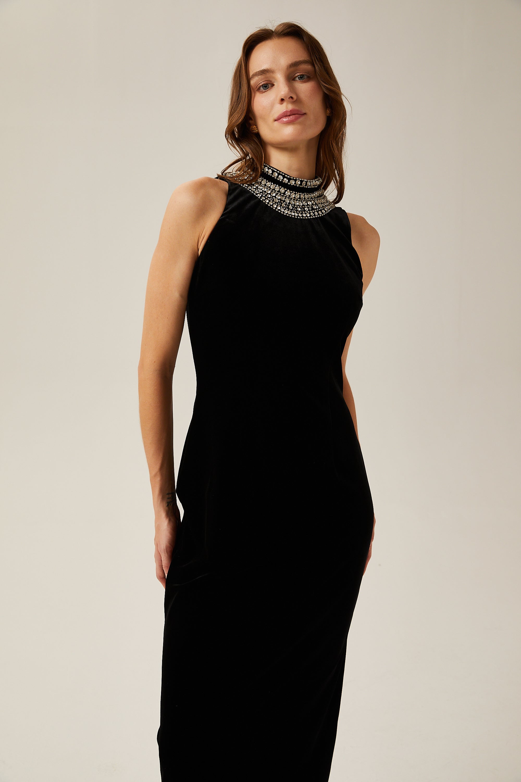 Colette black crystal-embellished velvet gown (US Only)