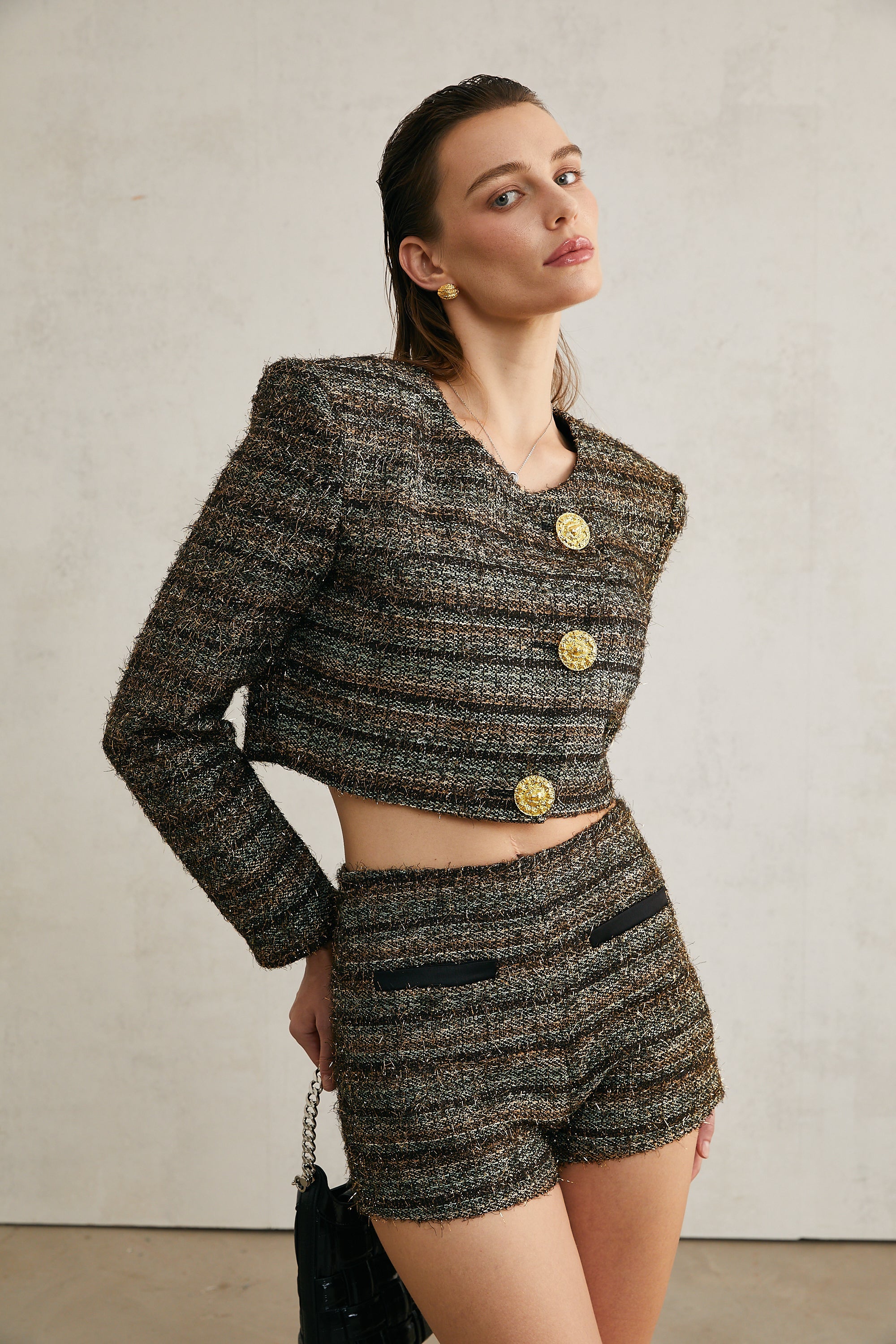 Éloïse tweed metallic-threading shorts (Final Sale-US Only)