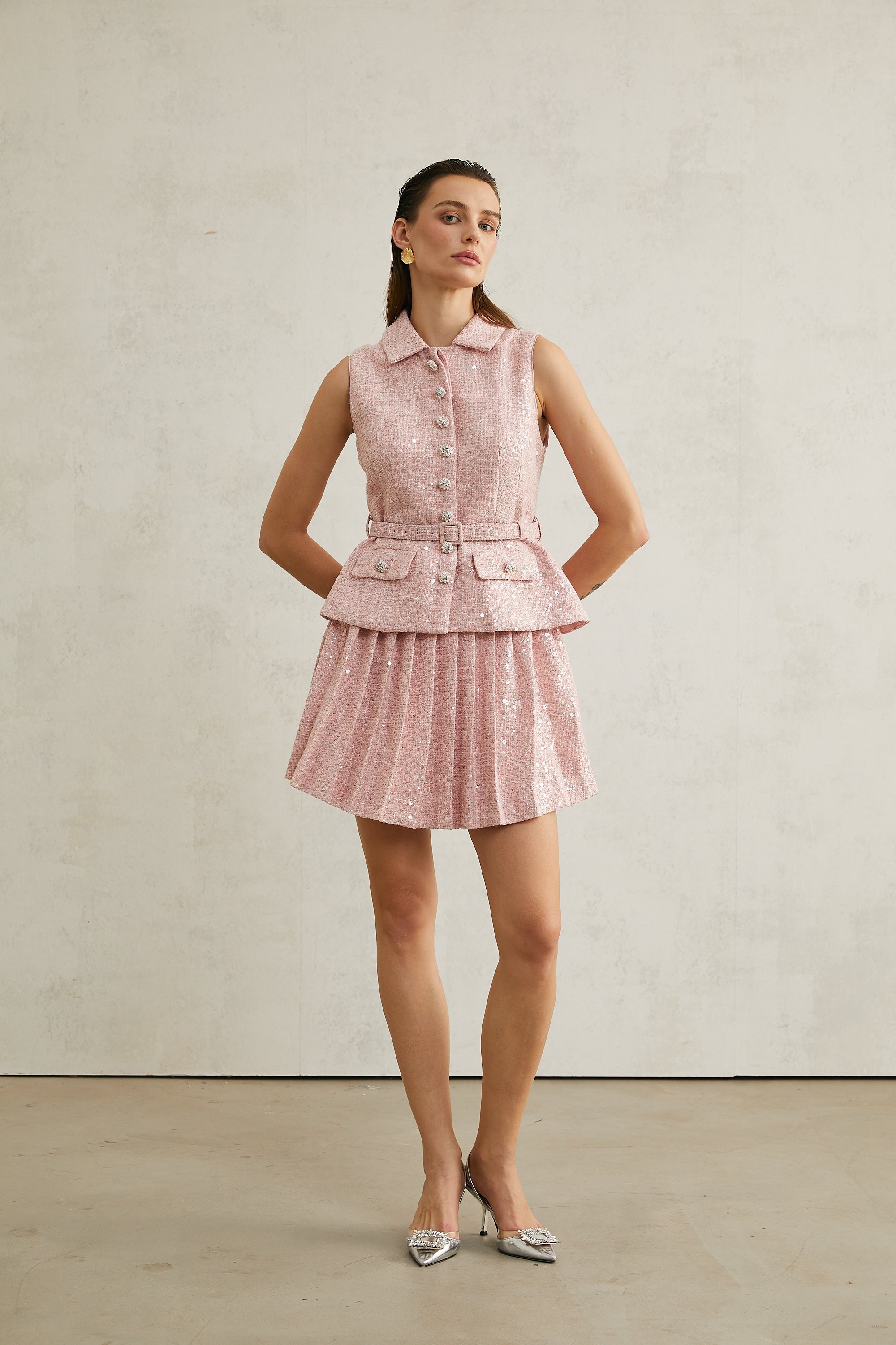 Élise pink pleated embellished mini dress (Final Sale-US Only)