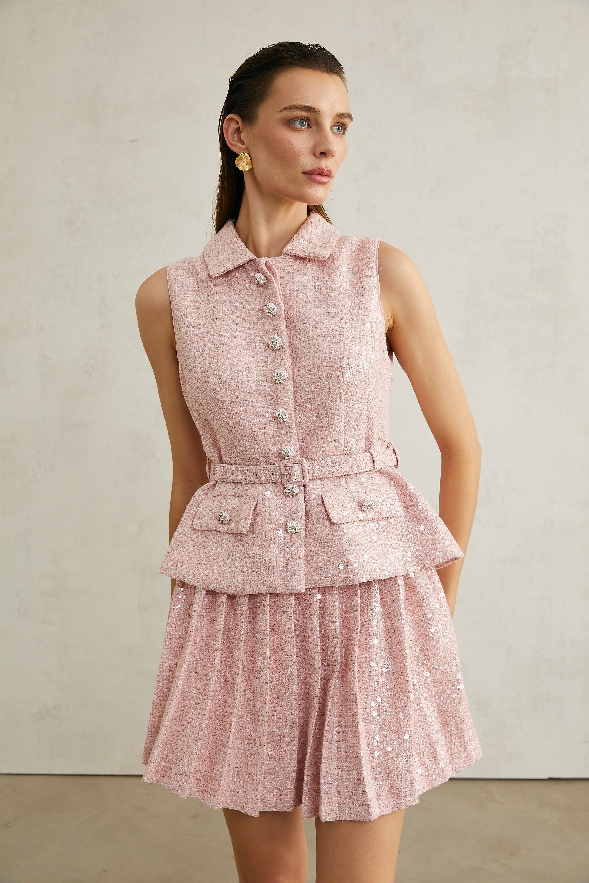 Élise pink pleated embellished mini dress (Final Sale-US Only)
