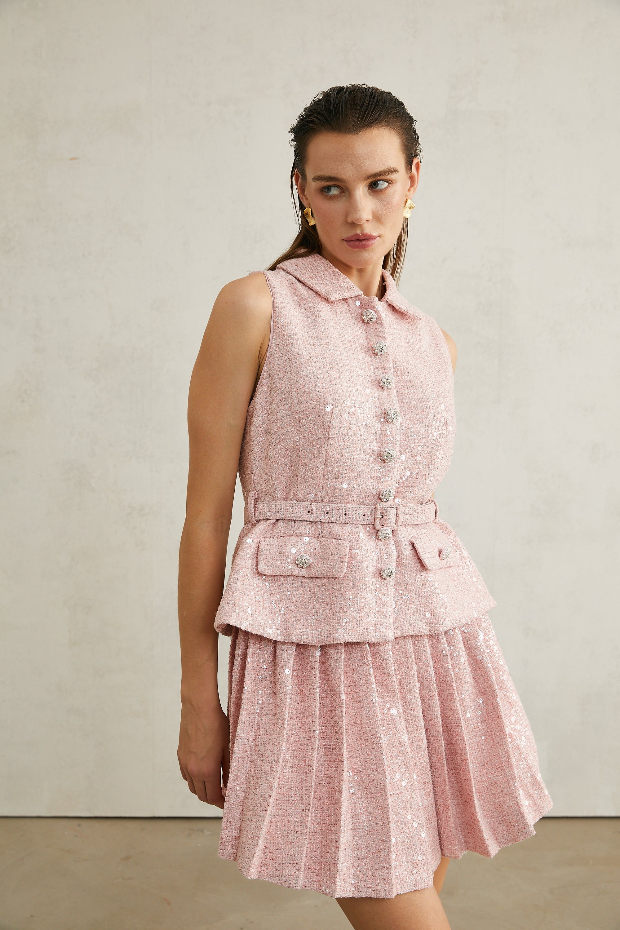 Élise pink pleated embellished mini dress (Final Sale-US Only)