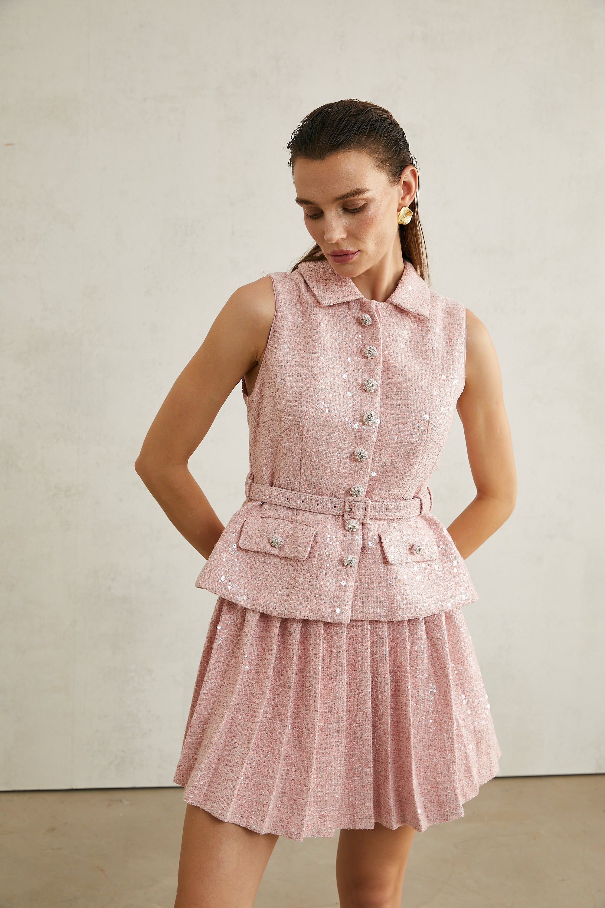 Élise pink pleated embellished mini dress (Final Sale-US Only)