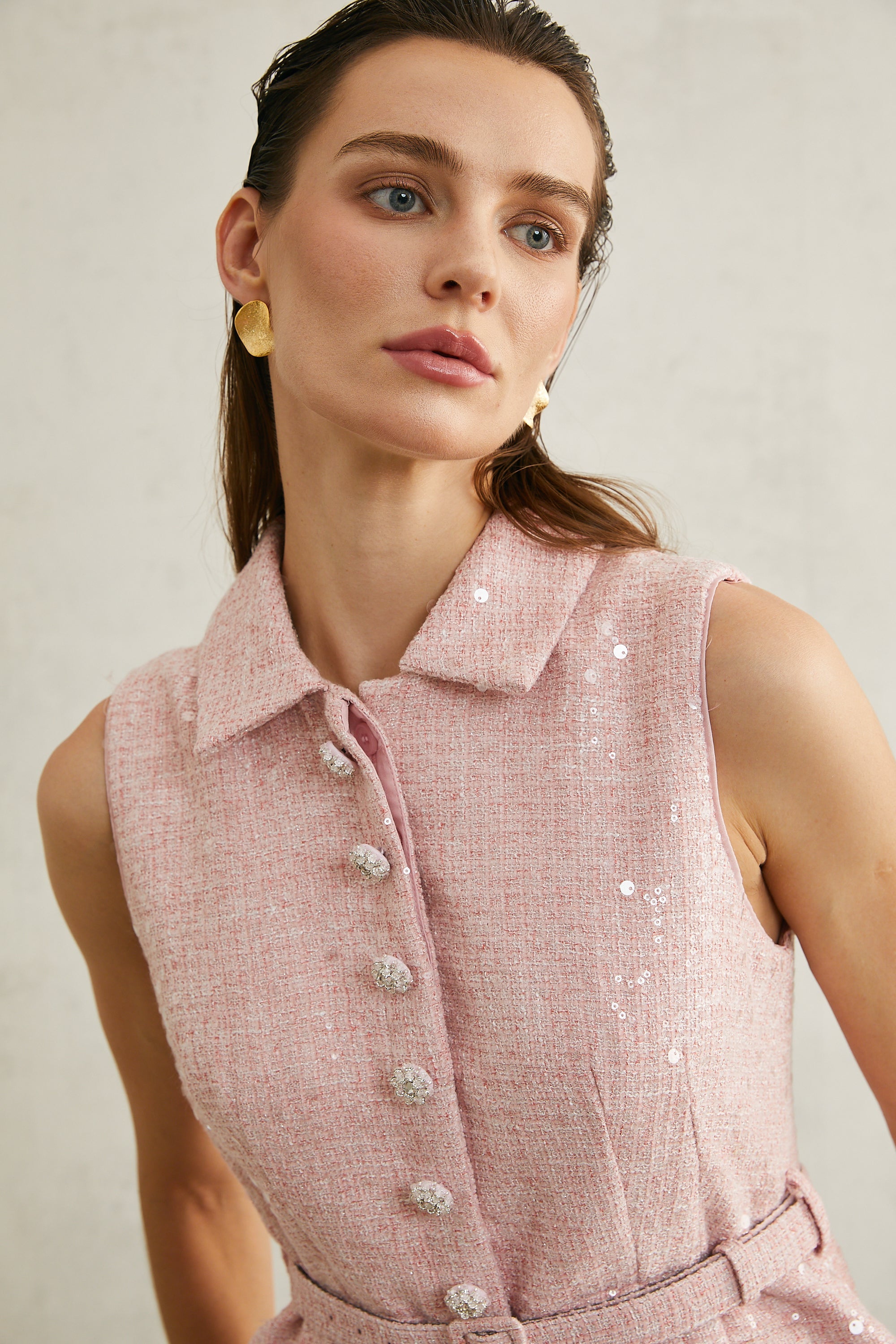 Élise pink pleated embellished mini dress (Final Sale-US Only)