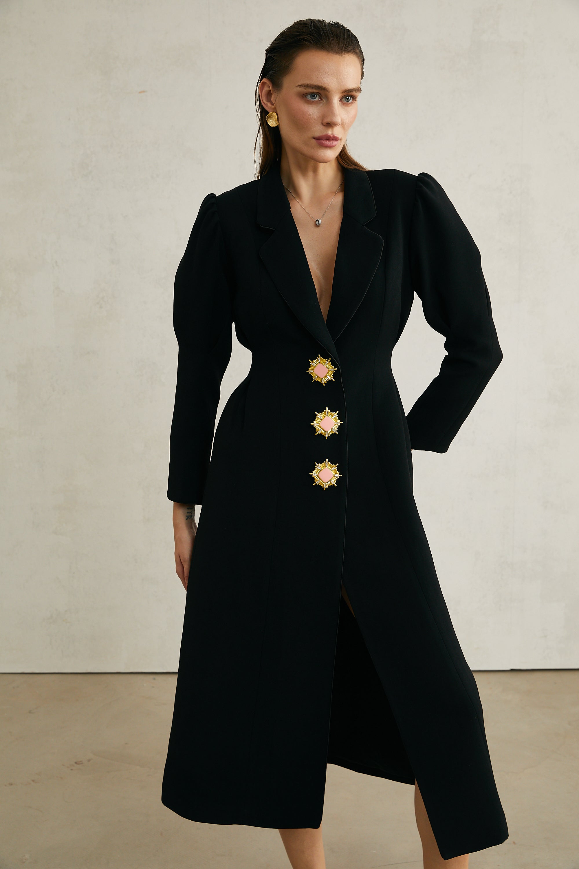 Aëlle black single-breasted long coat (US Only)