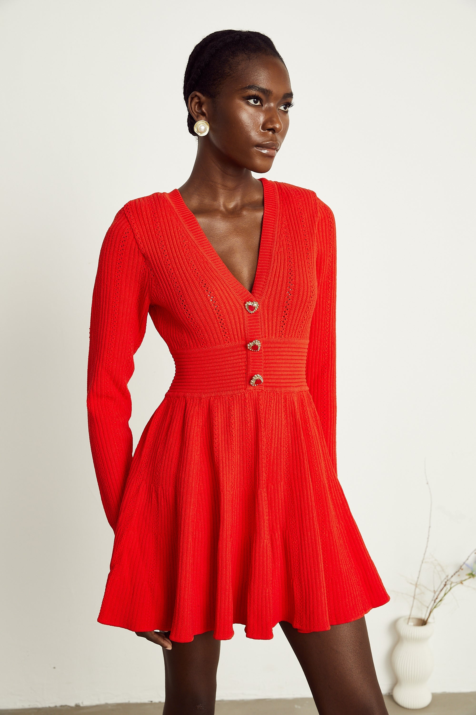 Coralie red V-neck flared mini dress (Final Sale)