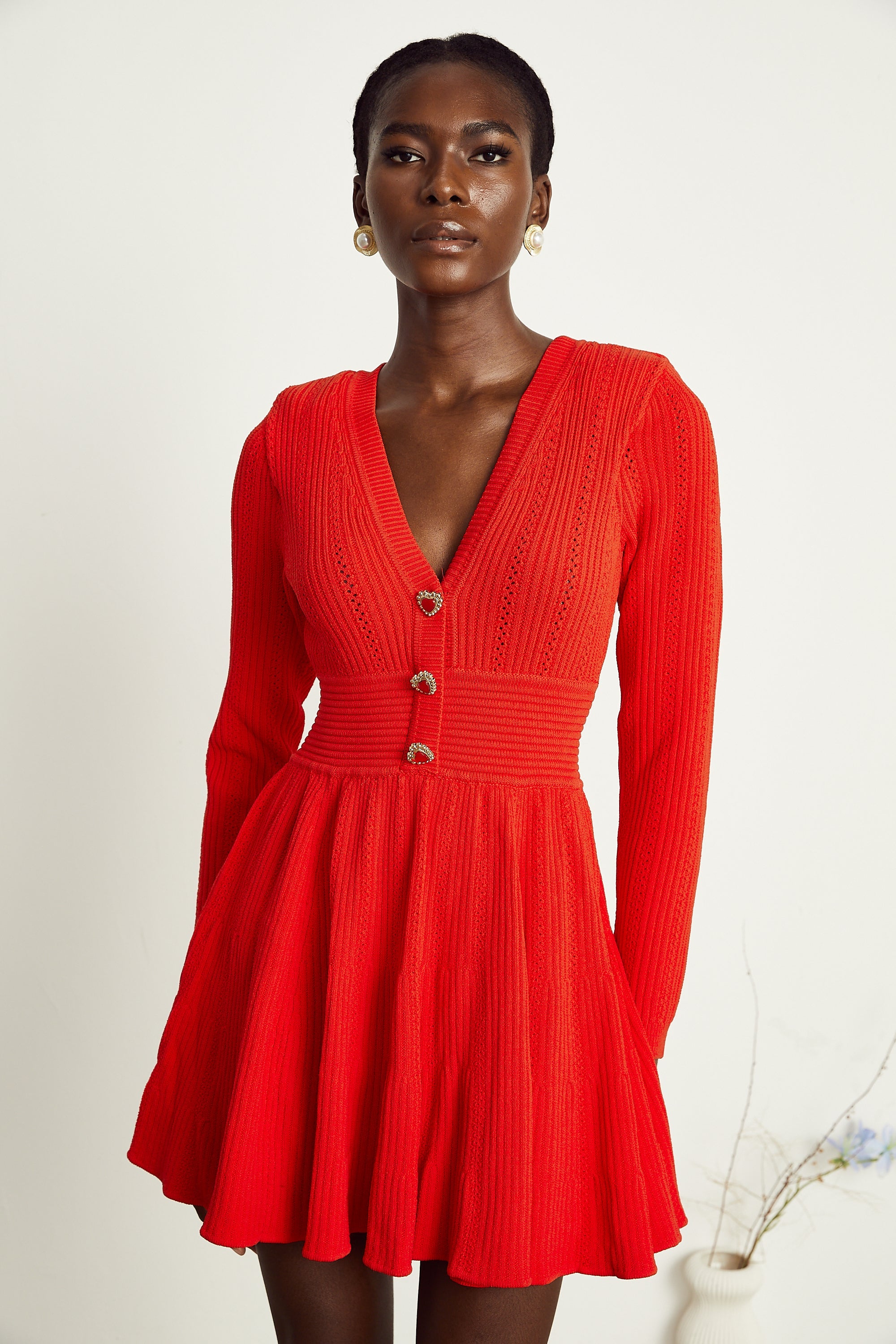 Coralie red V-neck flared mini dress (Final Sale)