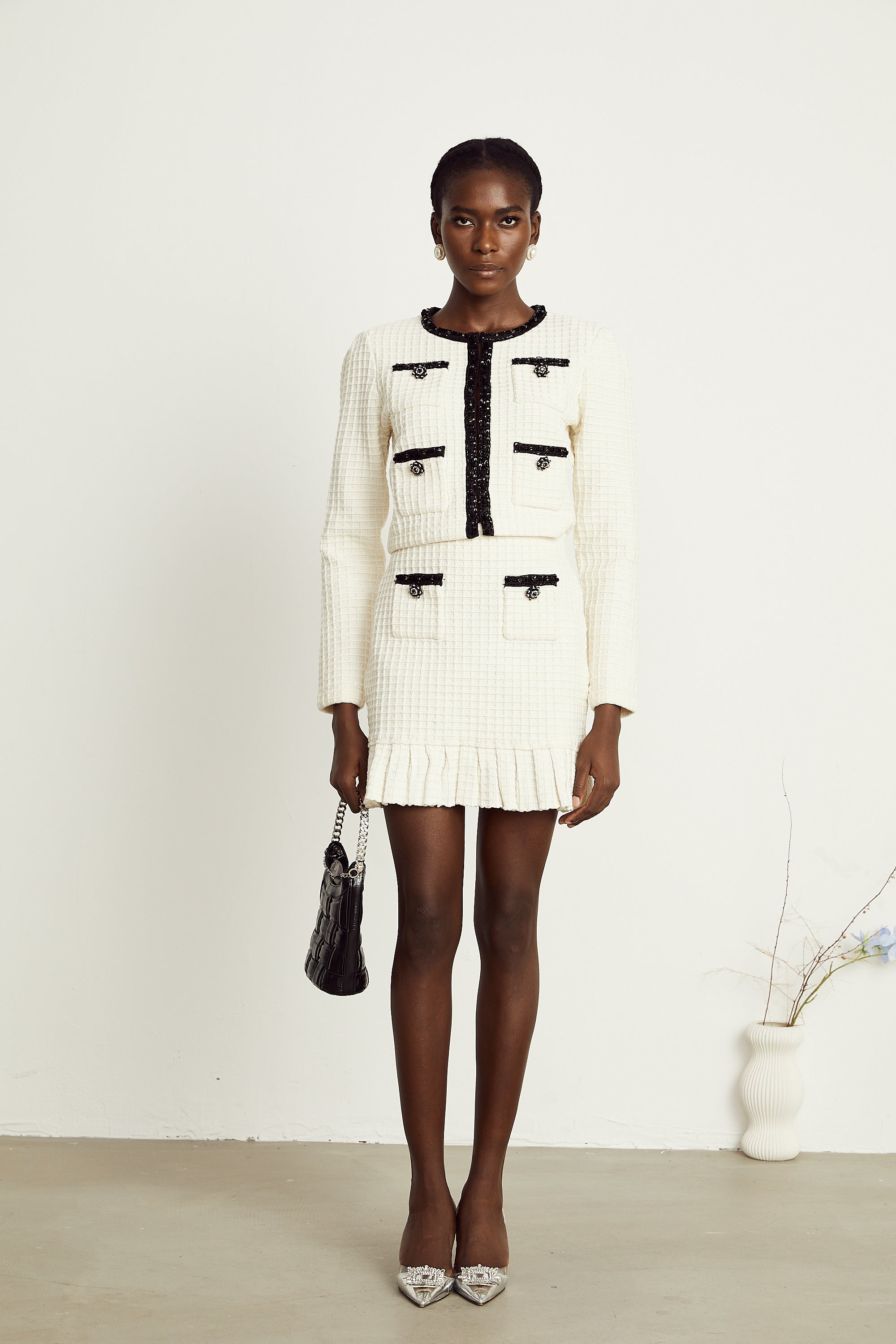 Audrey white waffle-knit jacket & skirt matching set (US Only)