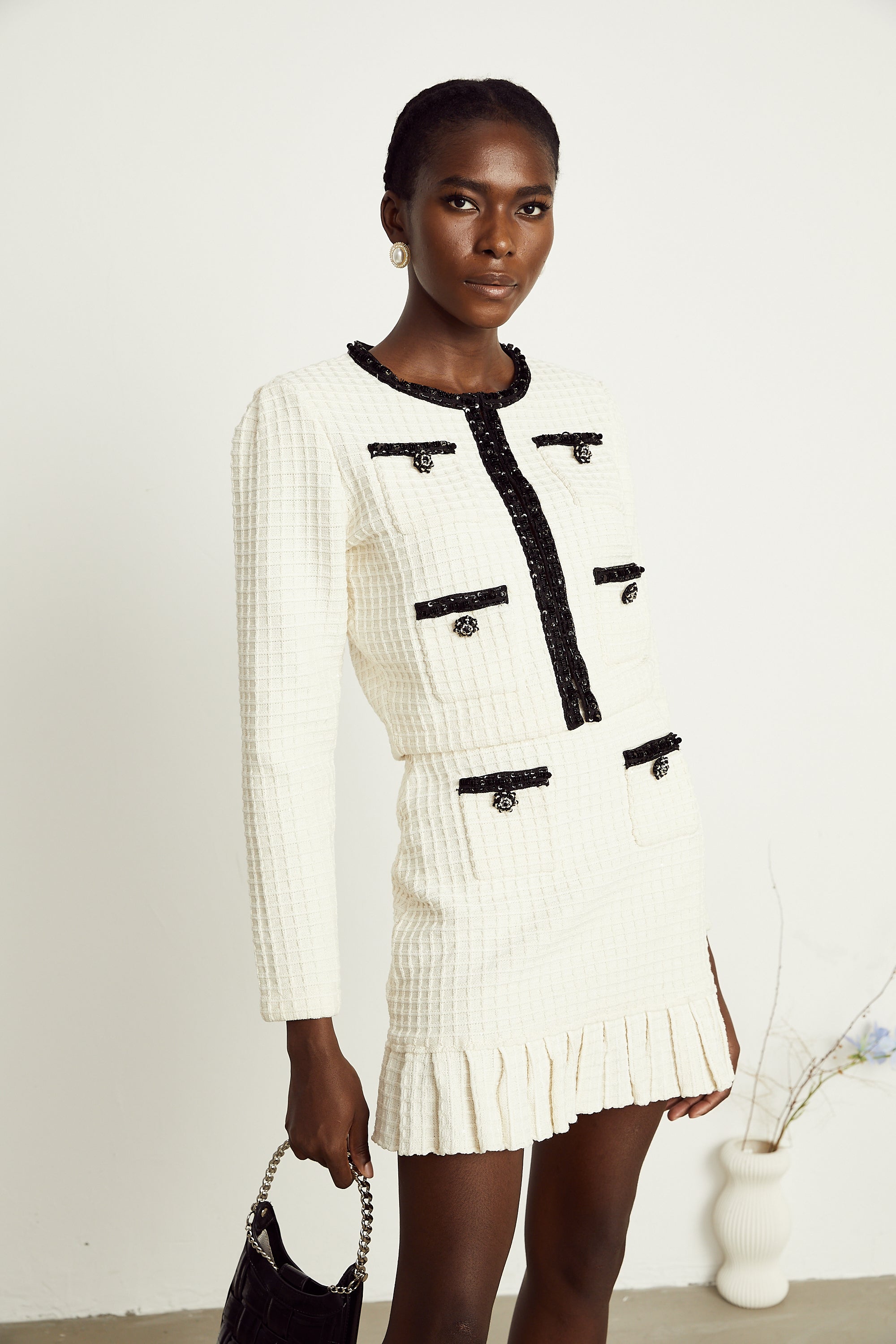 Audrey white waffle-knit jacket & skirt matching set (US Only)
