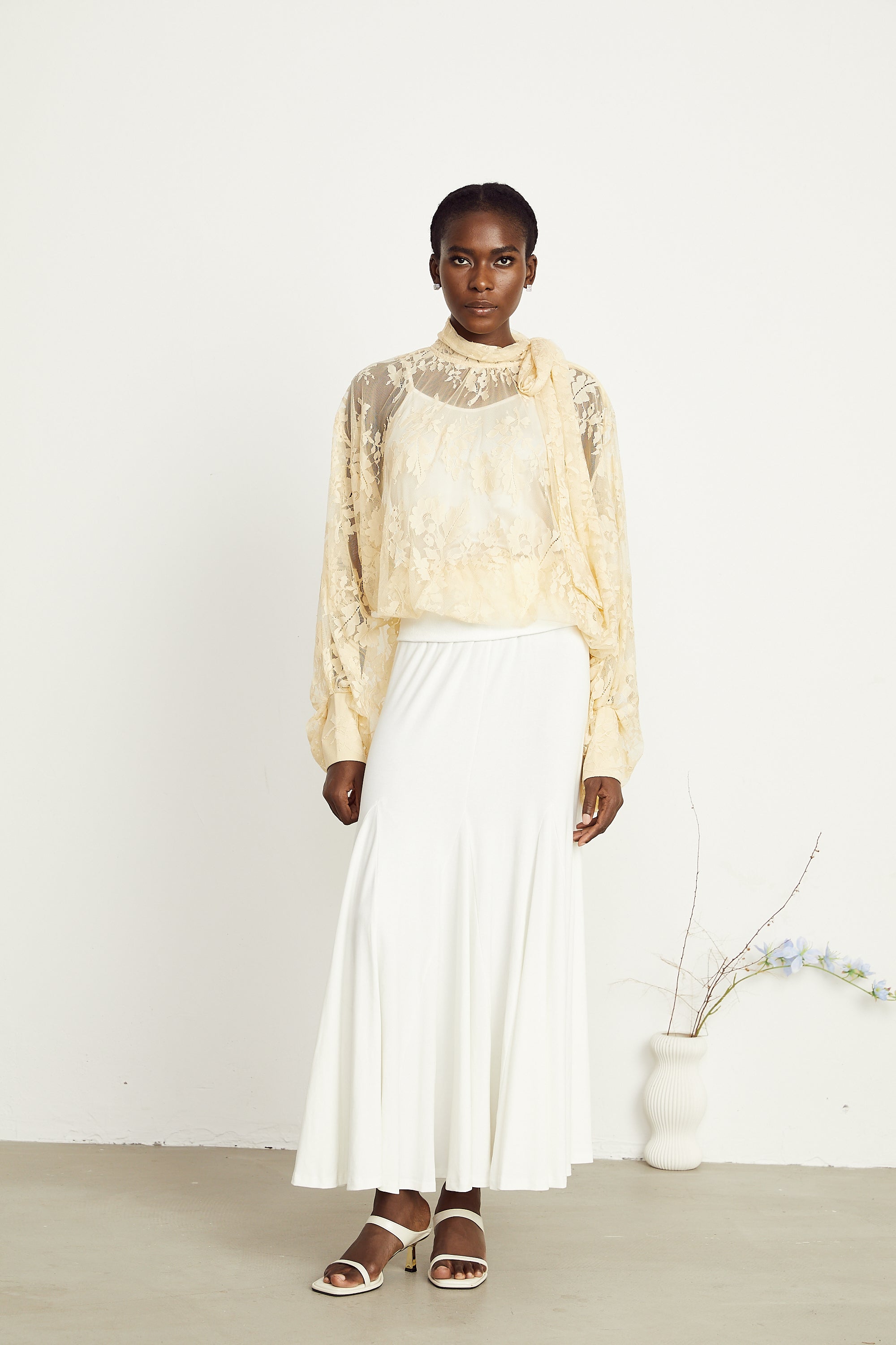 Anaïs pussy-bow embroidered tulle blouse