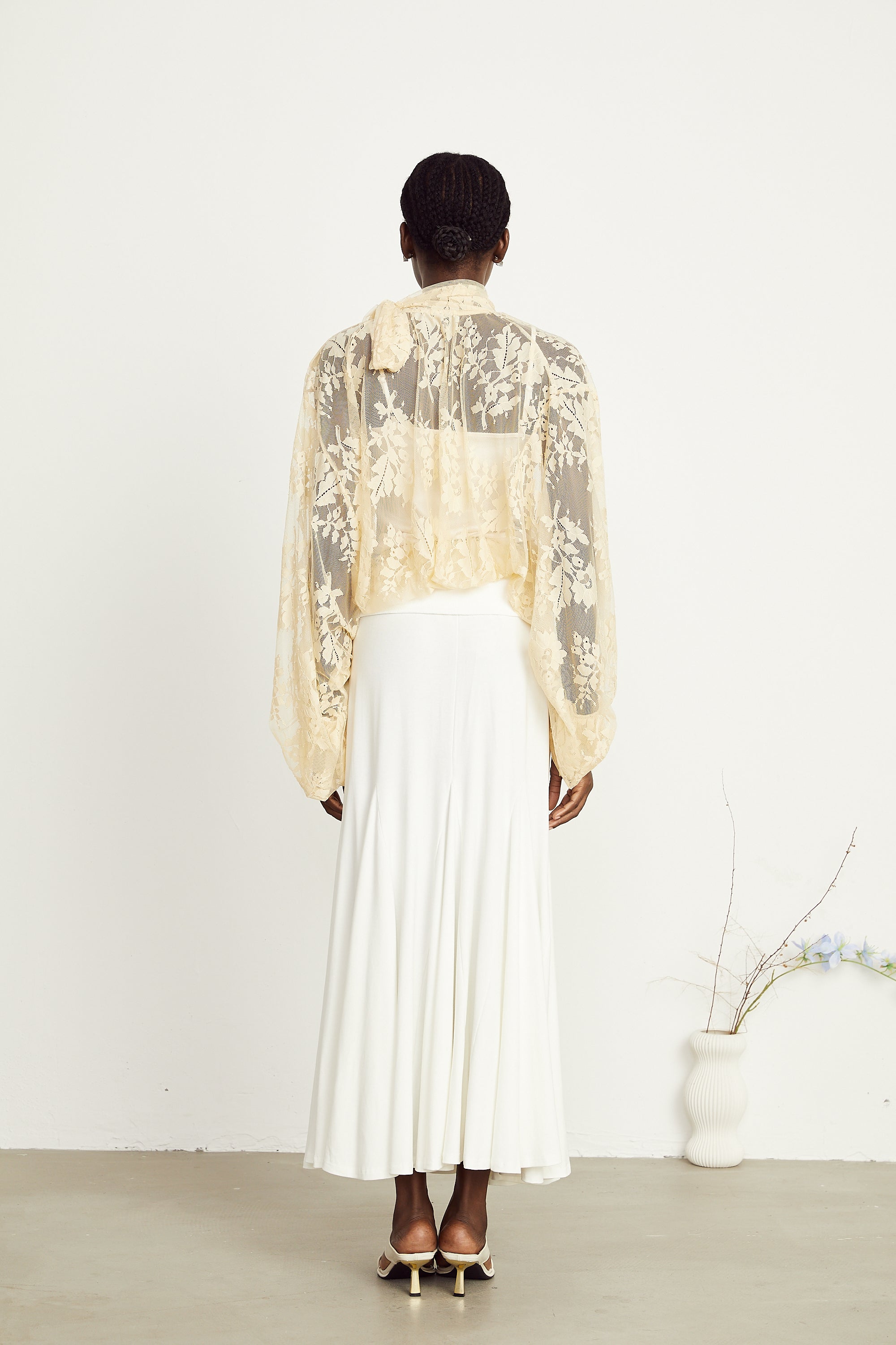 Anaïs pussy-bow embroidered tulle blouse