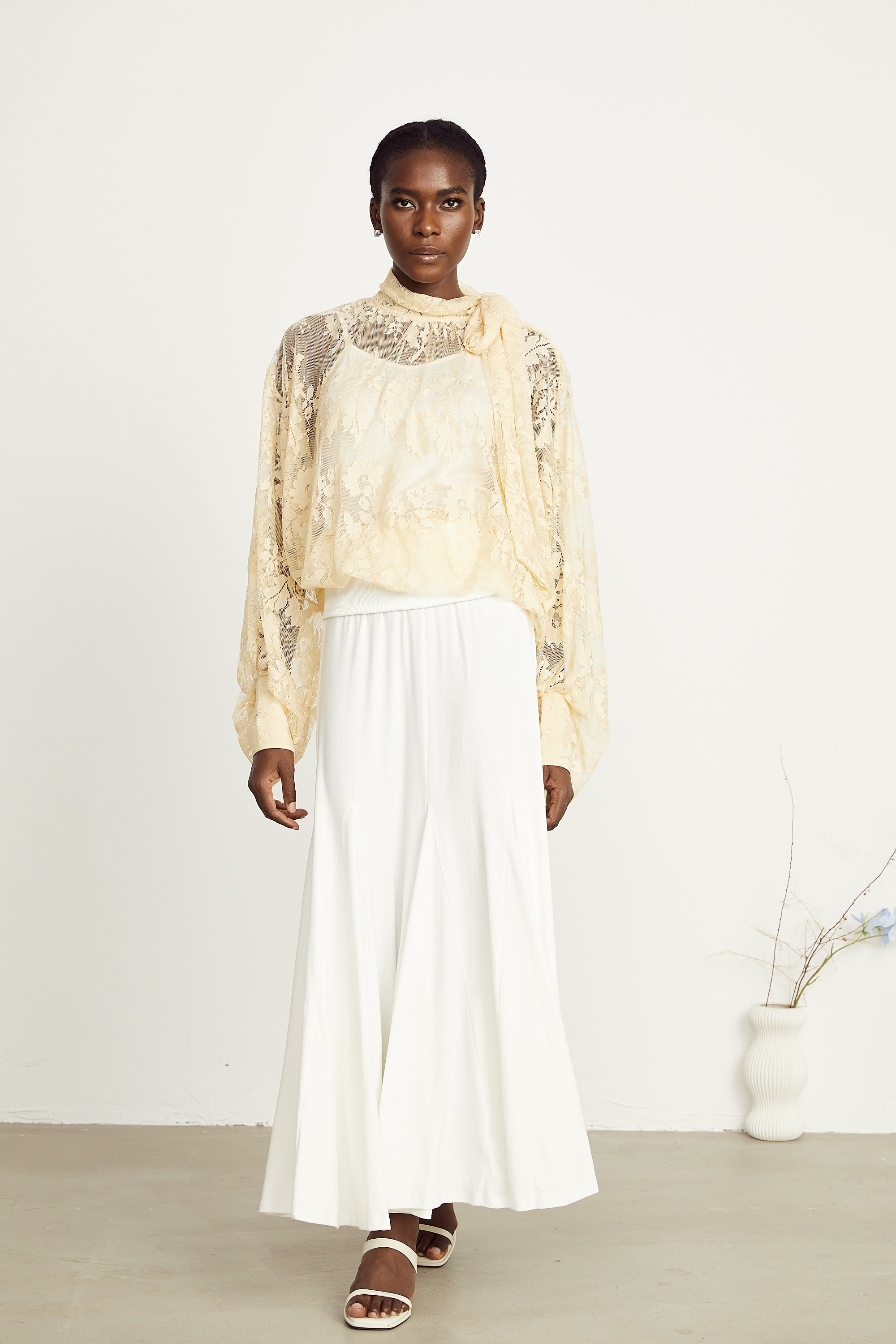 Anaïs pussy-bow embroidered tulle blouse
