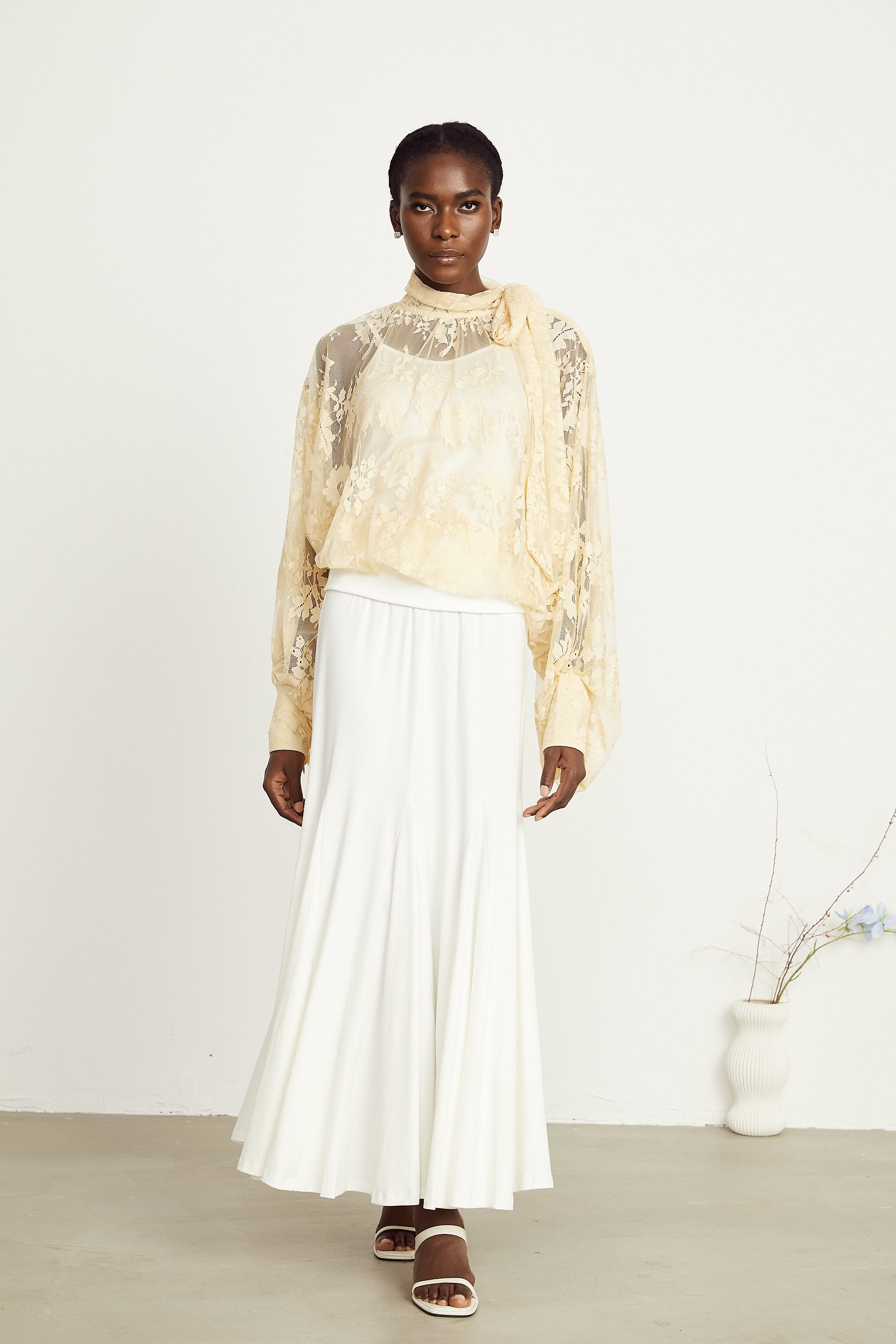 Anaïs pussy-bow embroidered tulle blouse