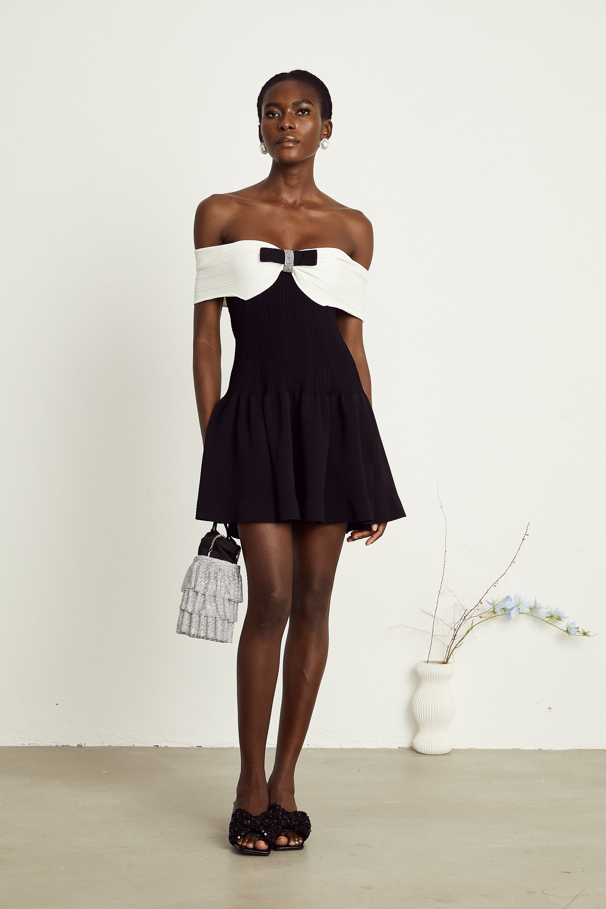 Angèle black off-shoulder knitted mini dress (Final Sale-US Only)