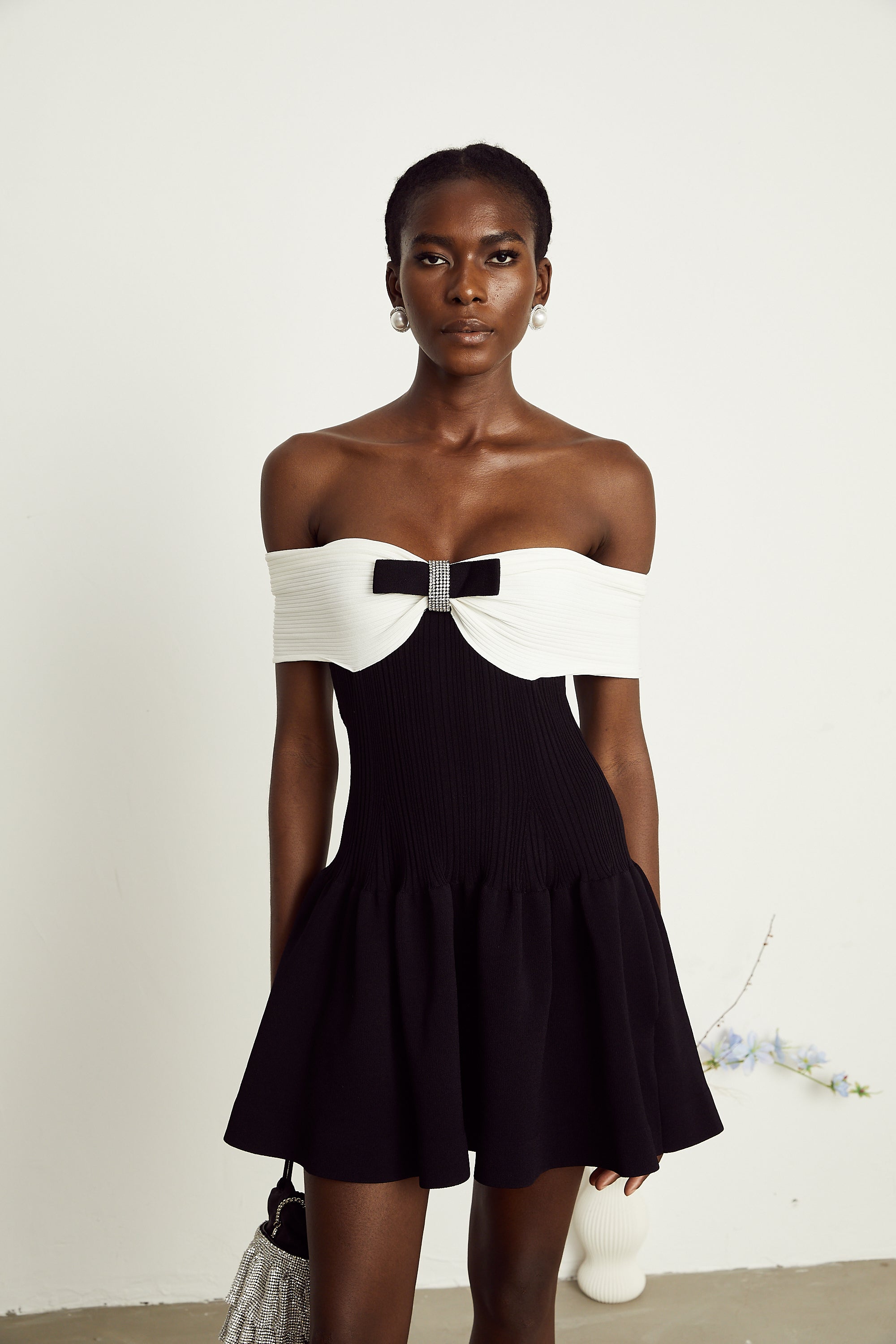 Angèle black off-shoulder knitted mini dress (Final Sale-US Only)