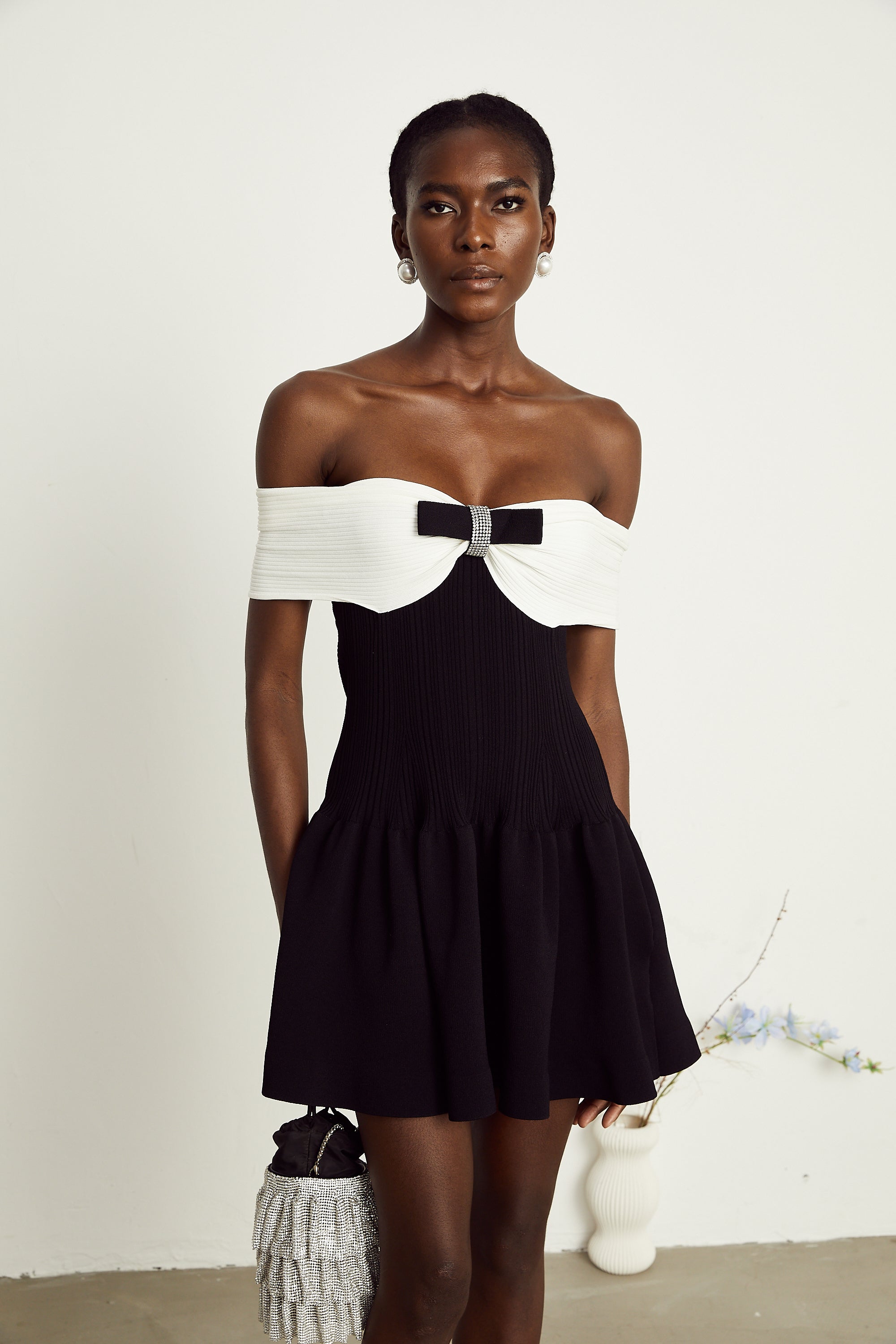 Angèle black off-shoulder knitted mini dress (Final Sale-US Only)