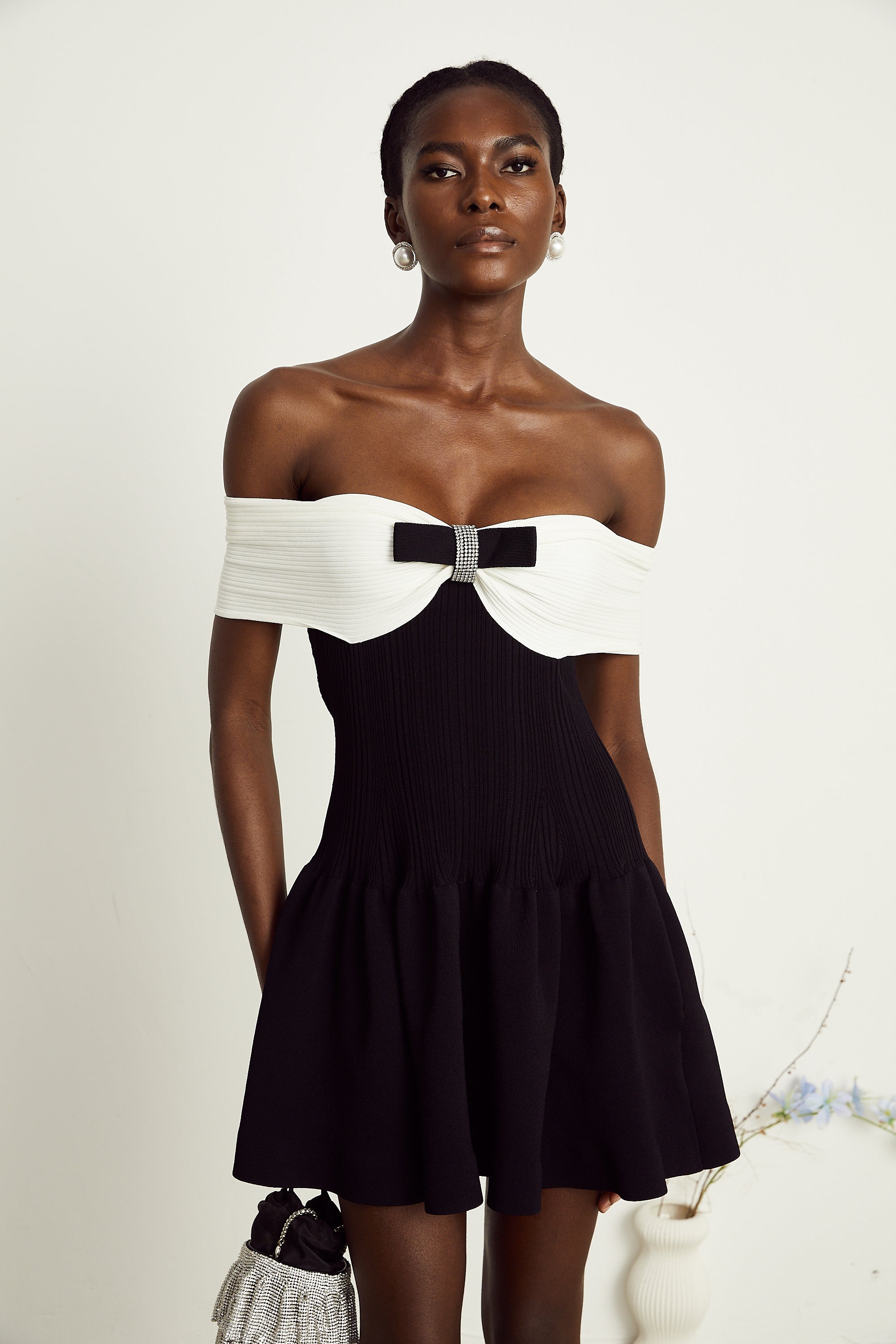 Angèle black off-shoulder knitted mini dress (Final Sale-US Only)