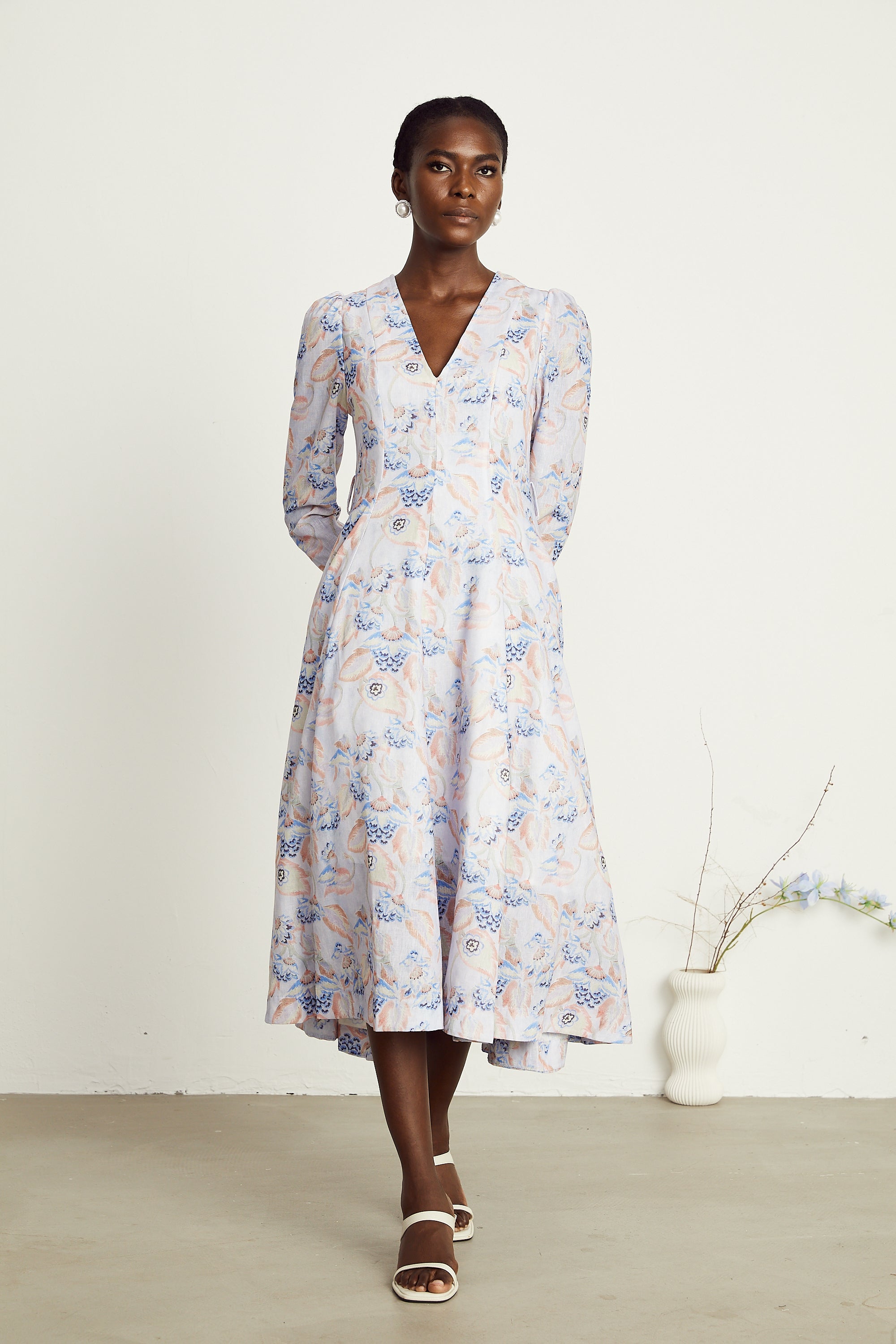 Léa violet floral-print flared midi dress
