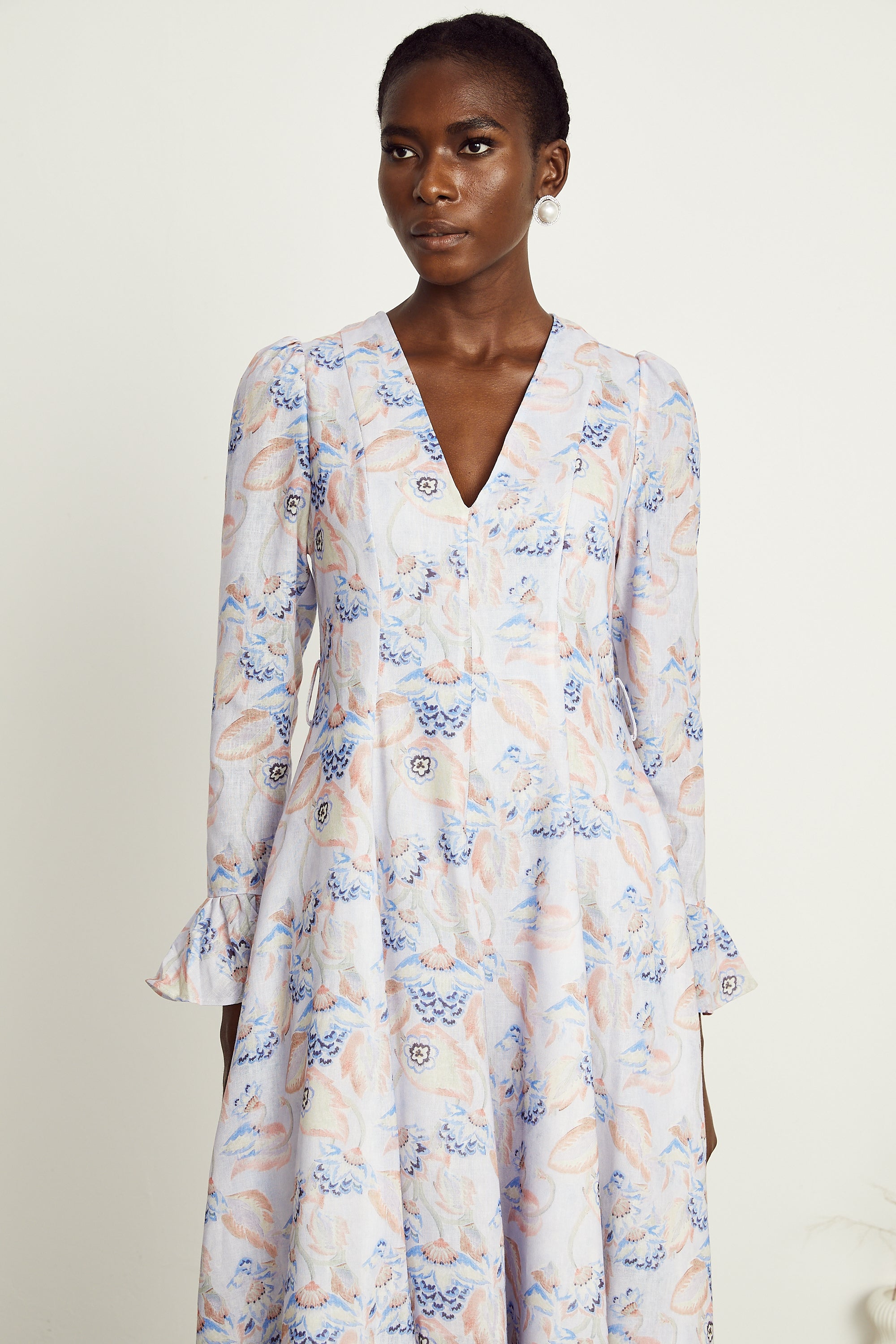 Léa violet floral-print flared midi dress