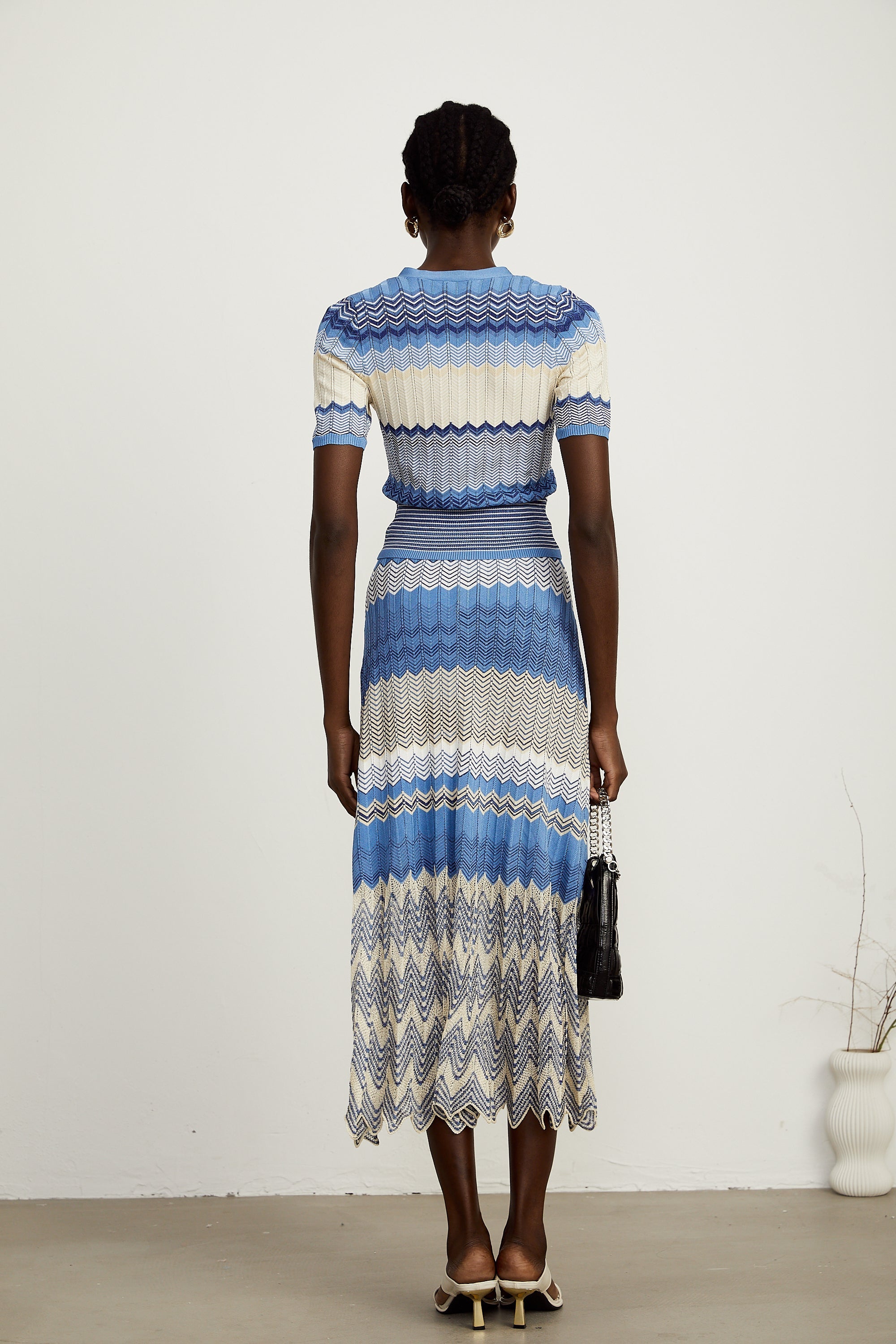 Daniela blue zigzag-design knit top & skirt matching set (Final Sale-US Only)