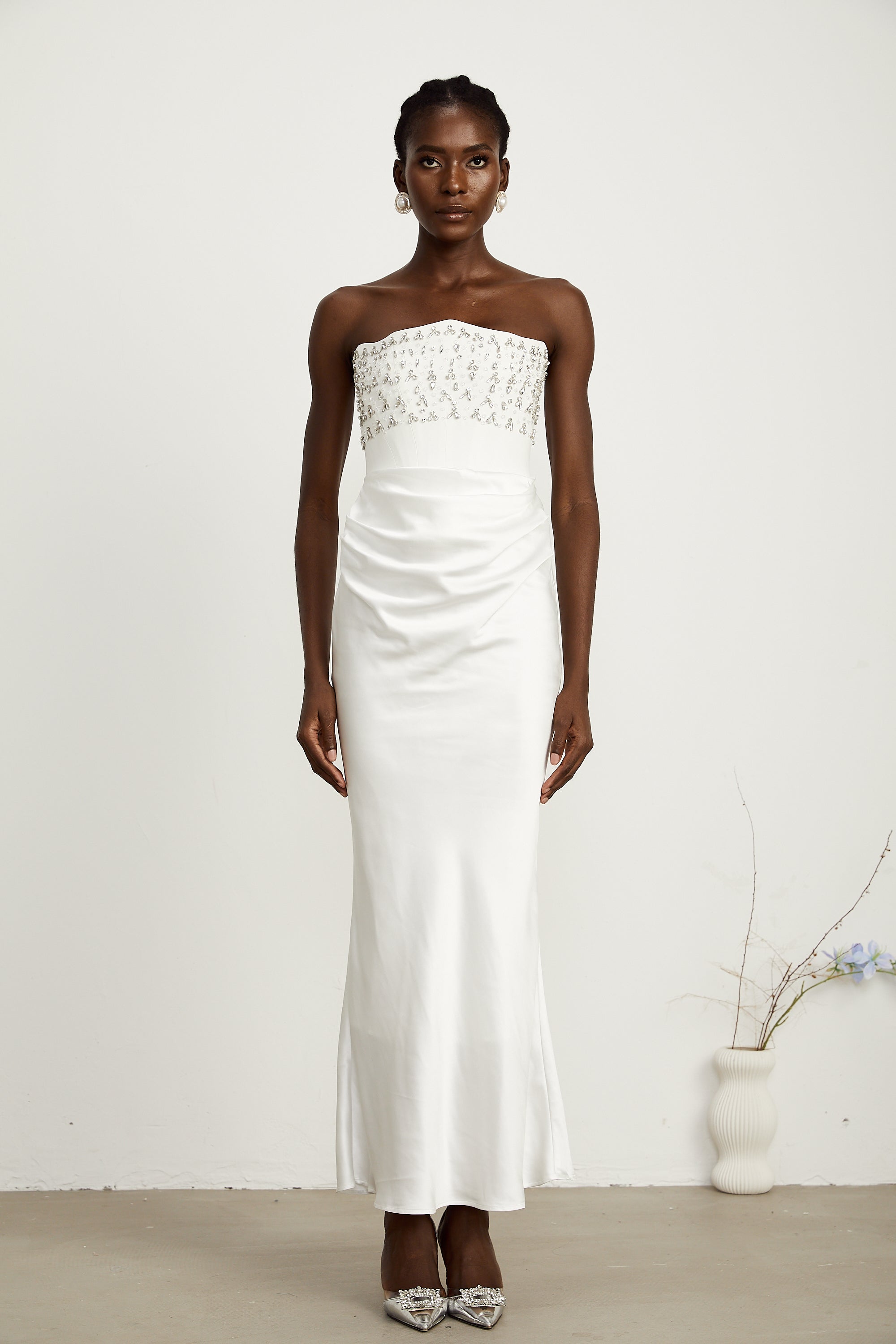 Aurore White Crystal Embellished Maxi Dress (Final Sale-US Only)