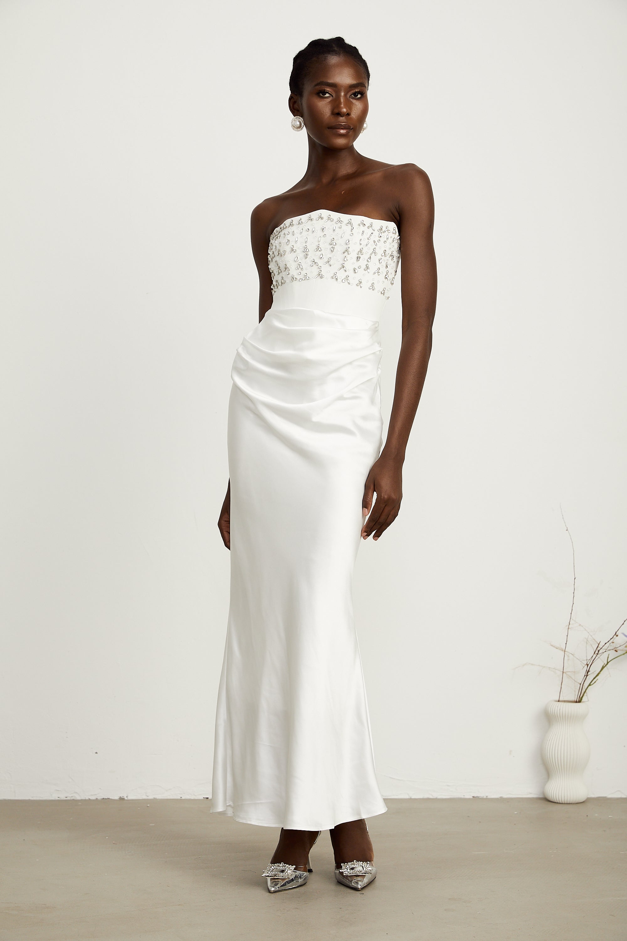 Aurore White Crystal Embellished Maxi Dress (Final Sale-US Only)