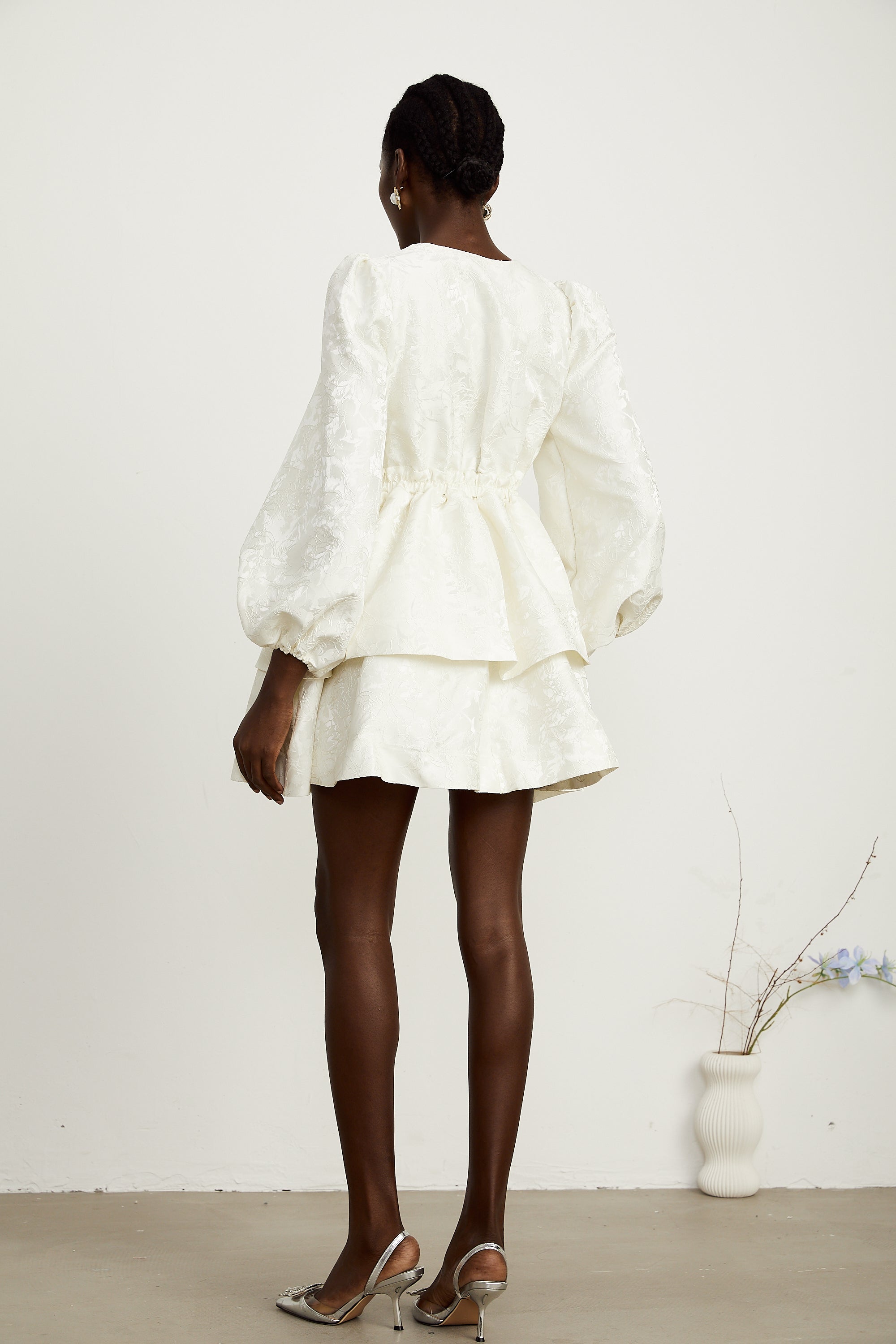 Colette white jacquard tiered mini dress (Final Sale)