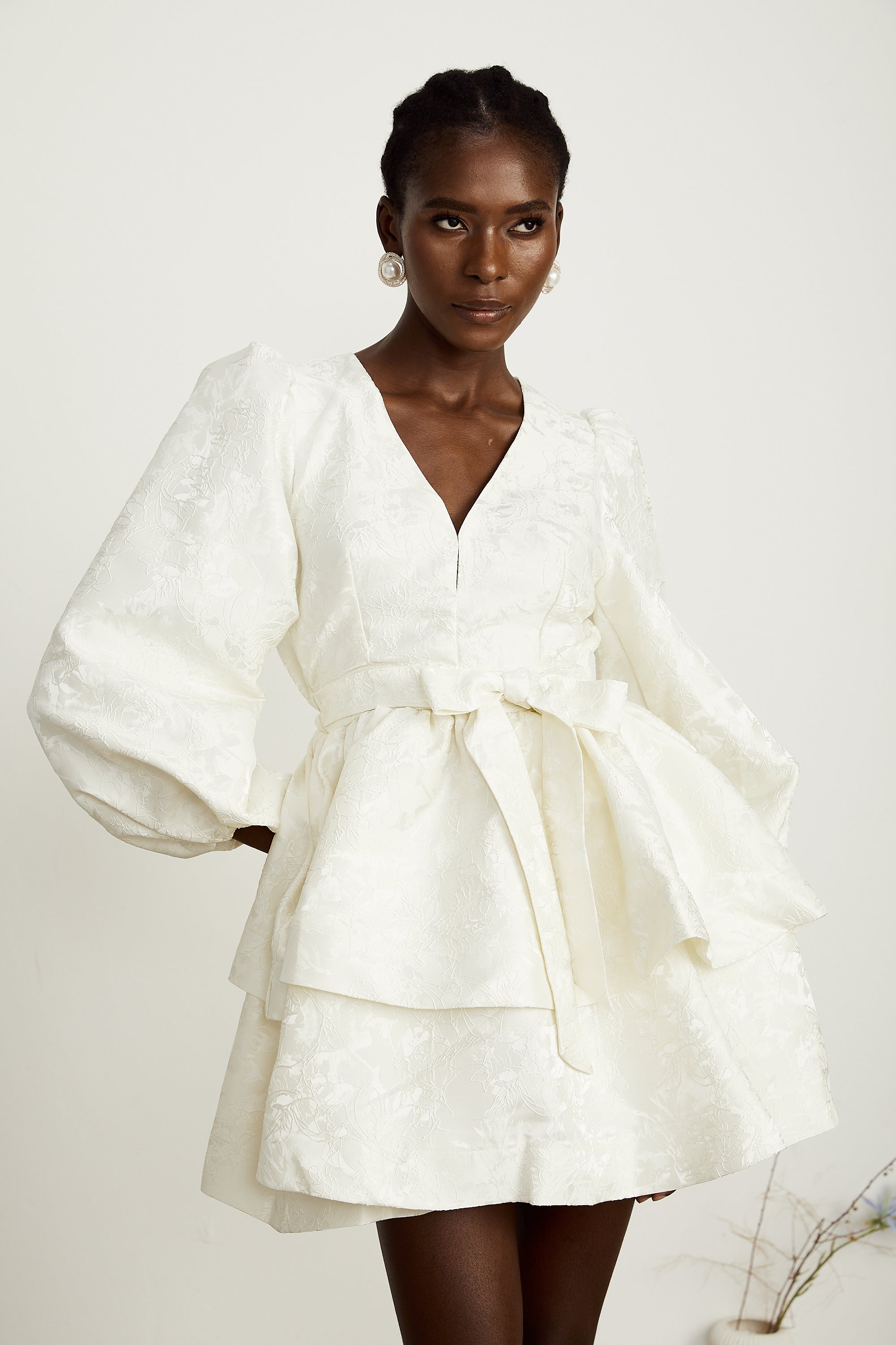 Colette white jacquard tiered mini dress (Final Sale)