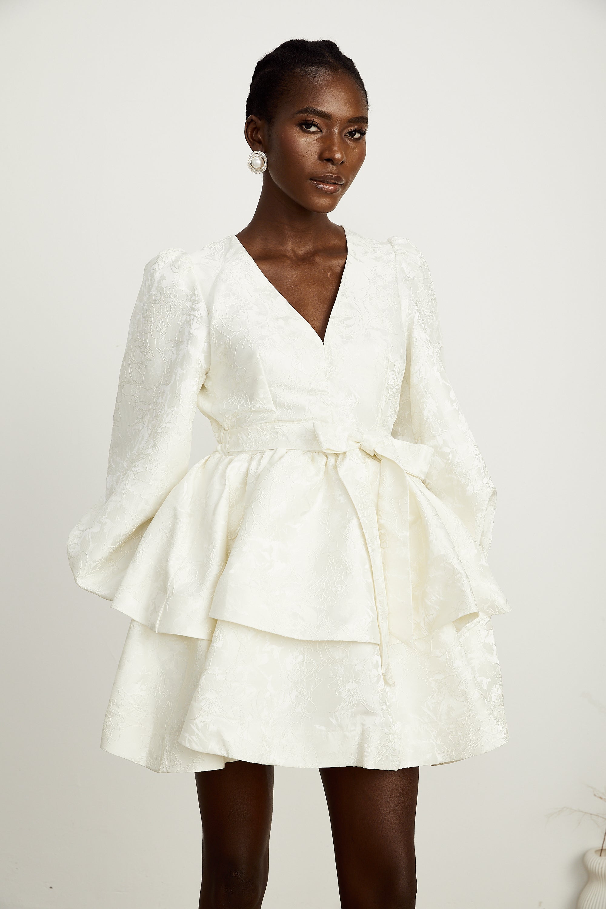 Colette white jacquard tiered mini dress (Final Sale)