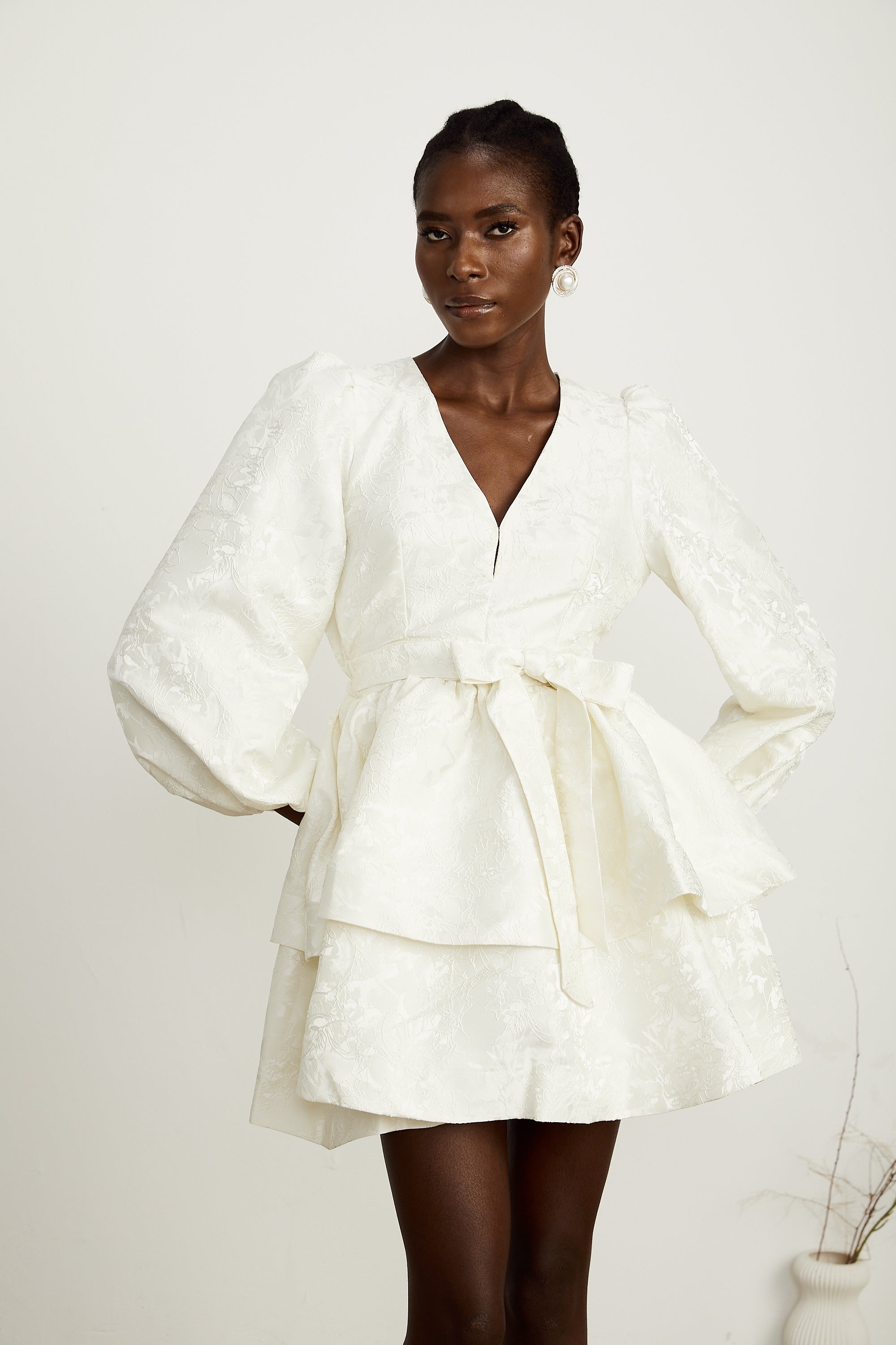Colette white jacquard tiered mini dress (Final Sale)