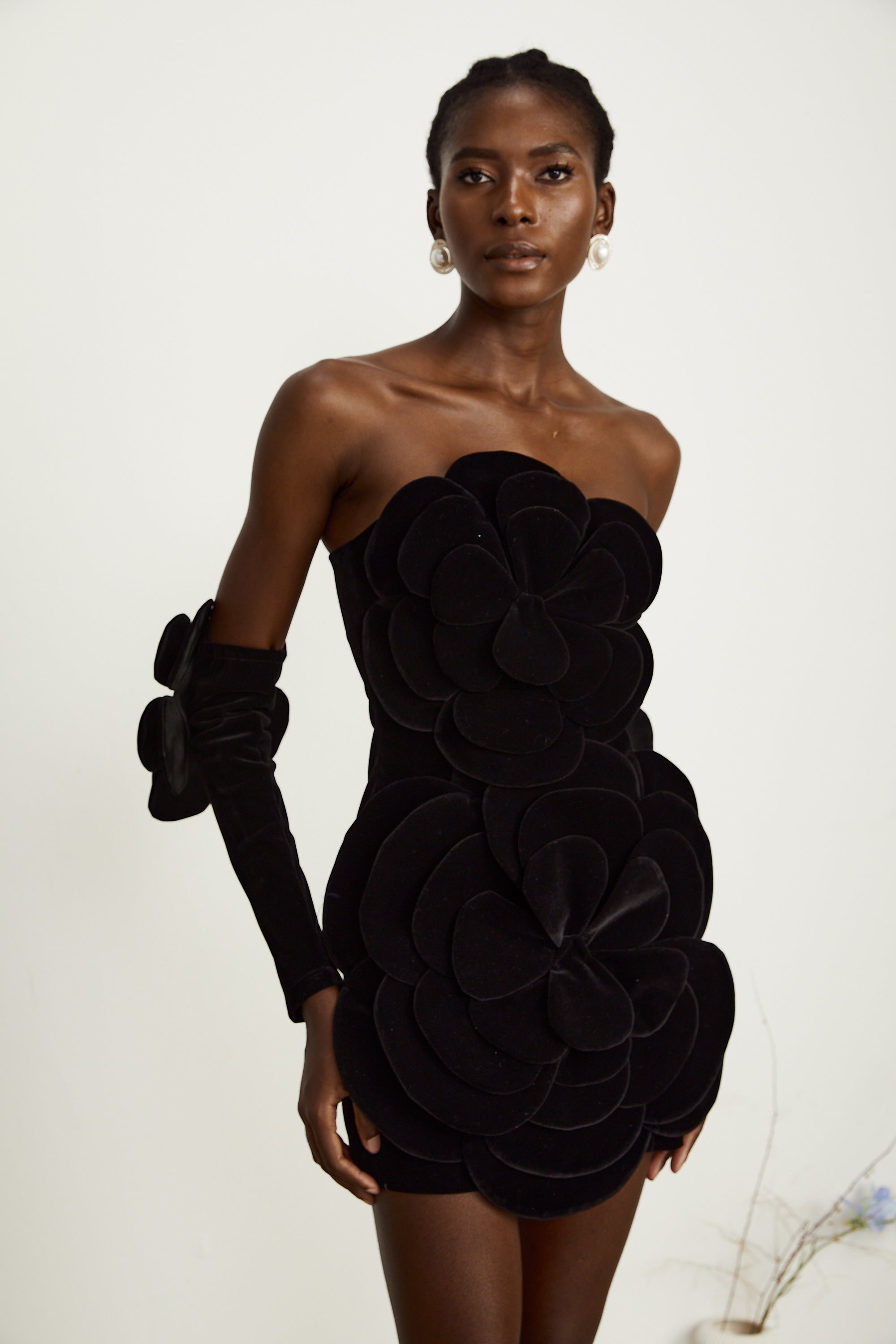 Azura floral-appliqué mini dress in Black (Final Sale-US Only)
