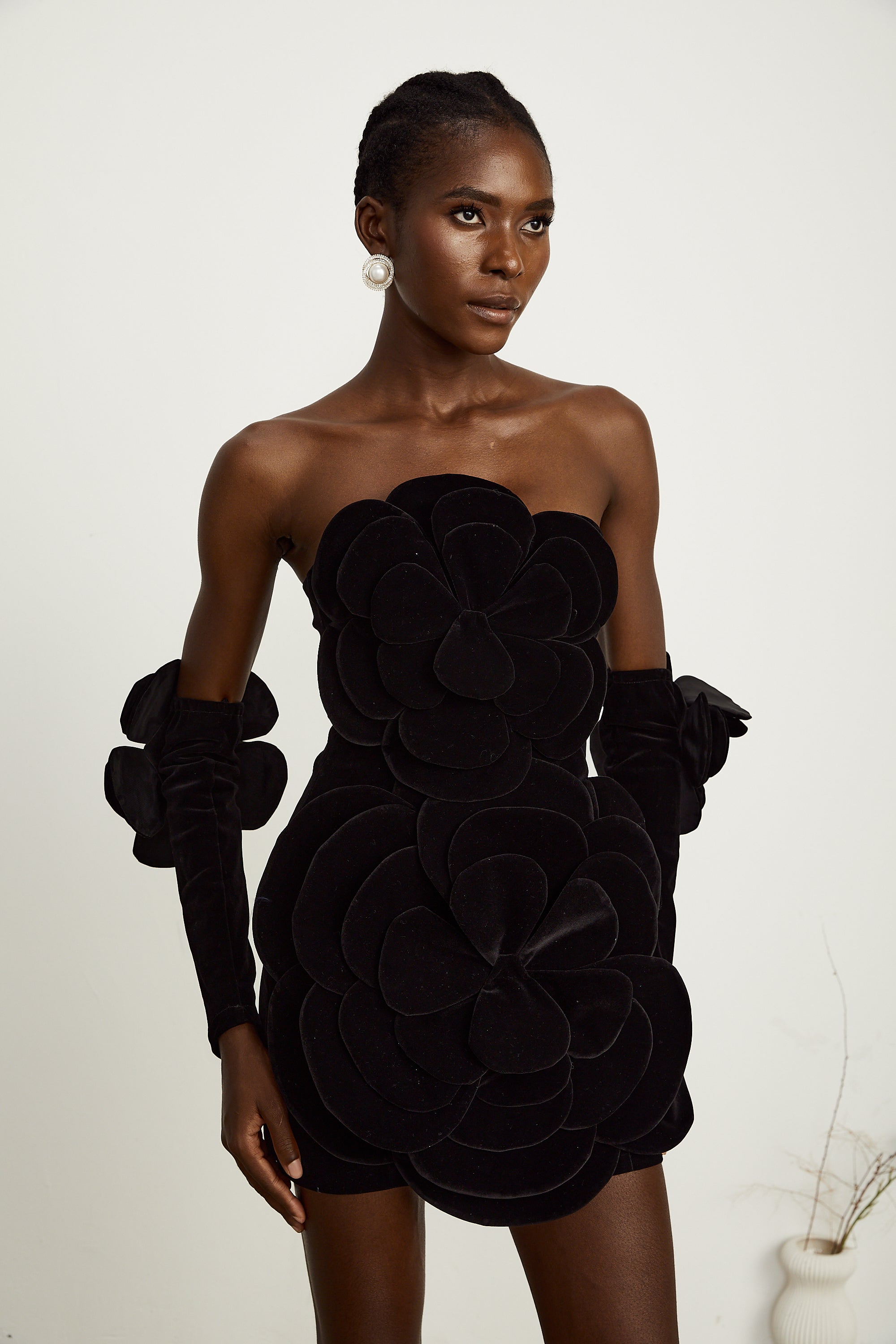 Azura floral-appliqué mini dress in Black (Final Sale-US Only)