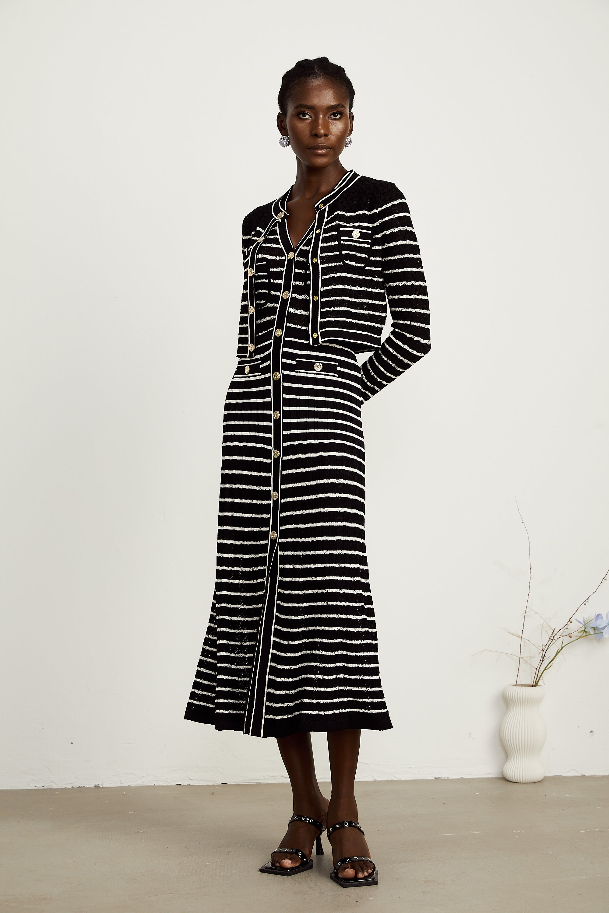 Charlotte striped knitted cardigan & dress matching set
