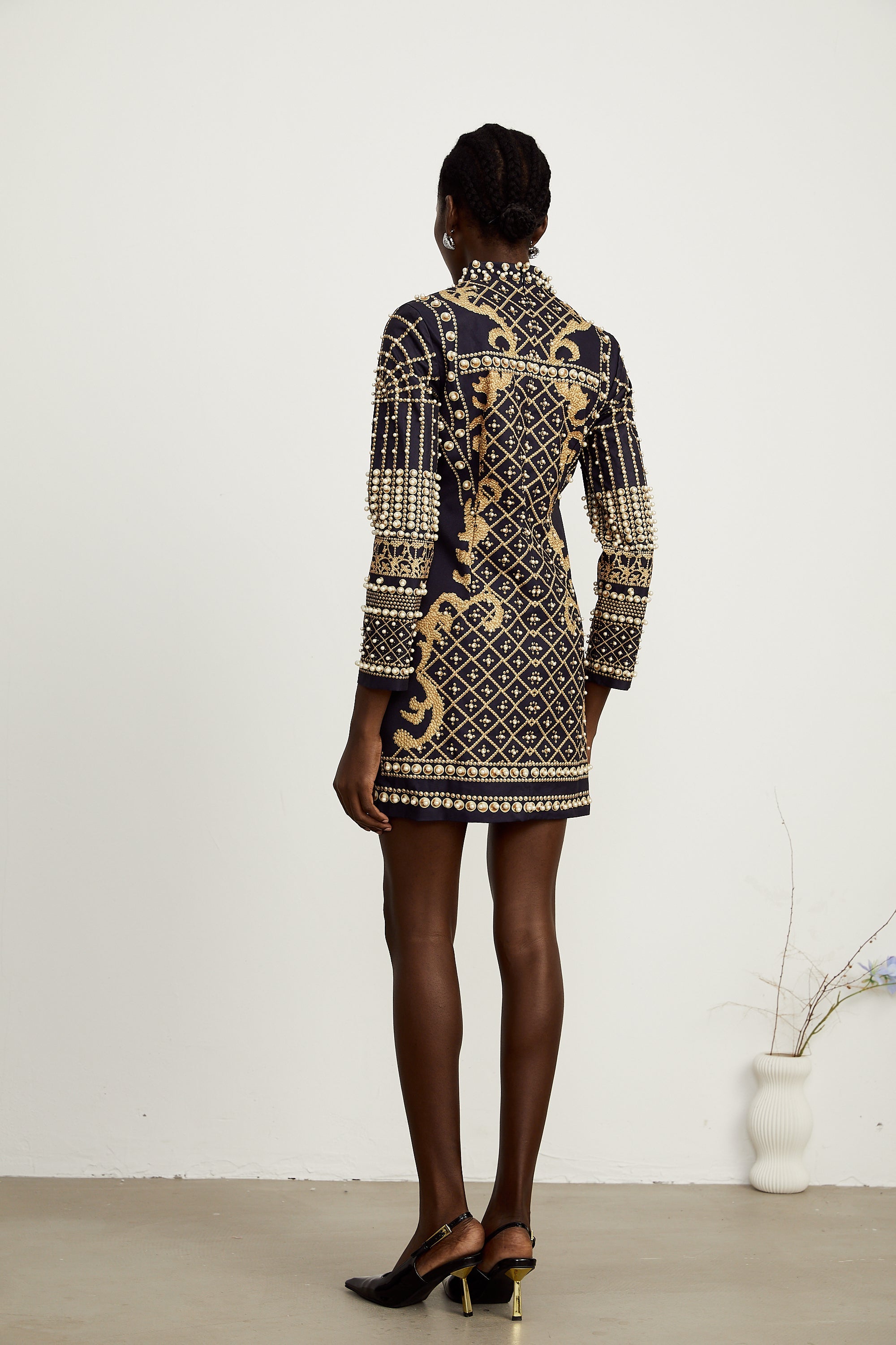 Ysabella faux-pearl long-sleeve mini dress (Final Sale-US Only)