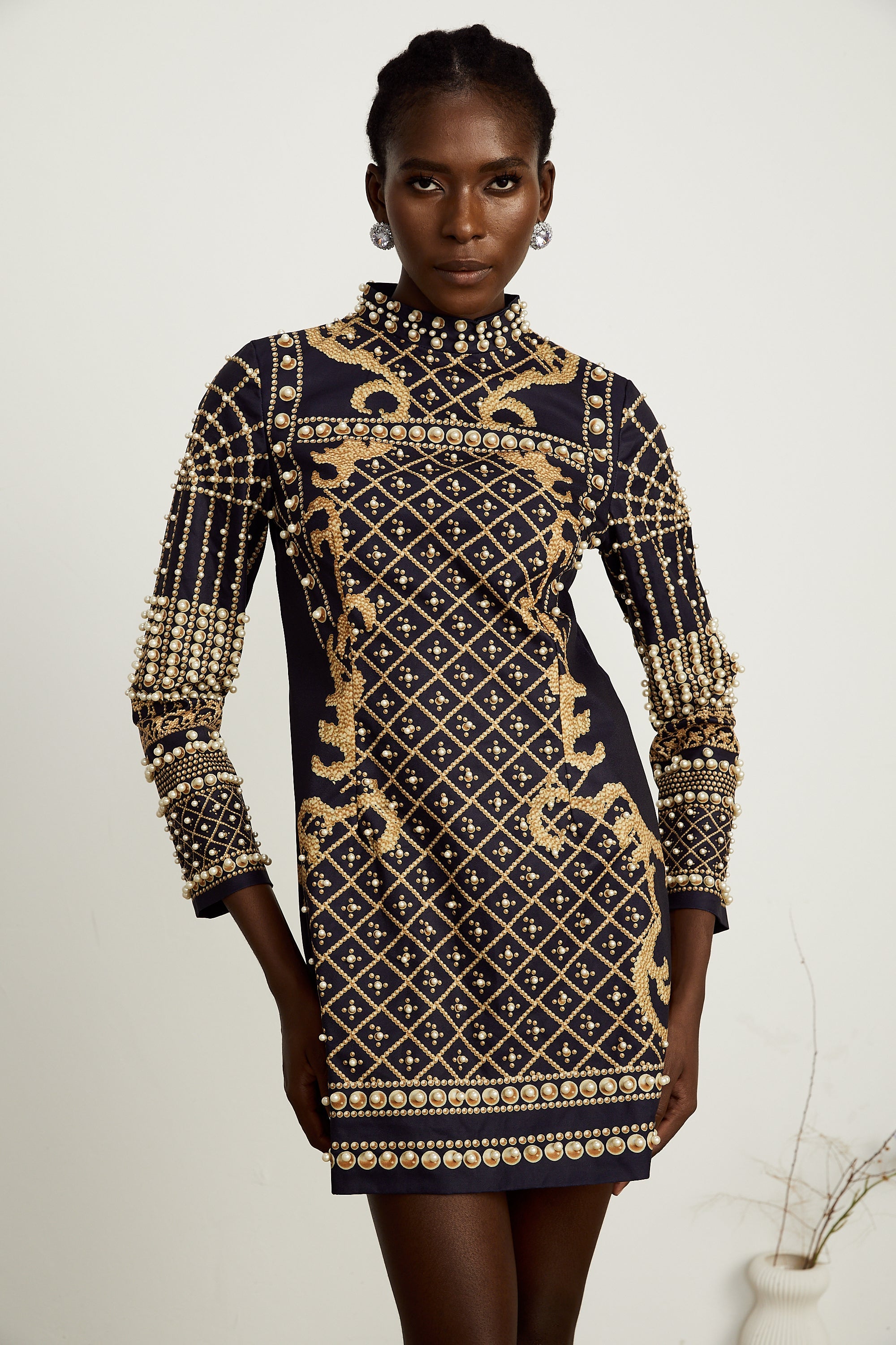 Ysabella faux-pearl long-sleeve mini dress (Final Sale-US Only)