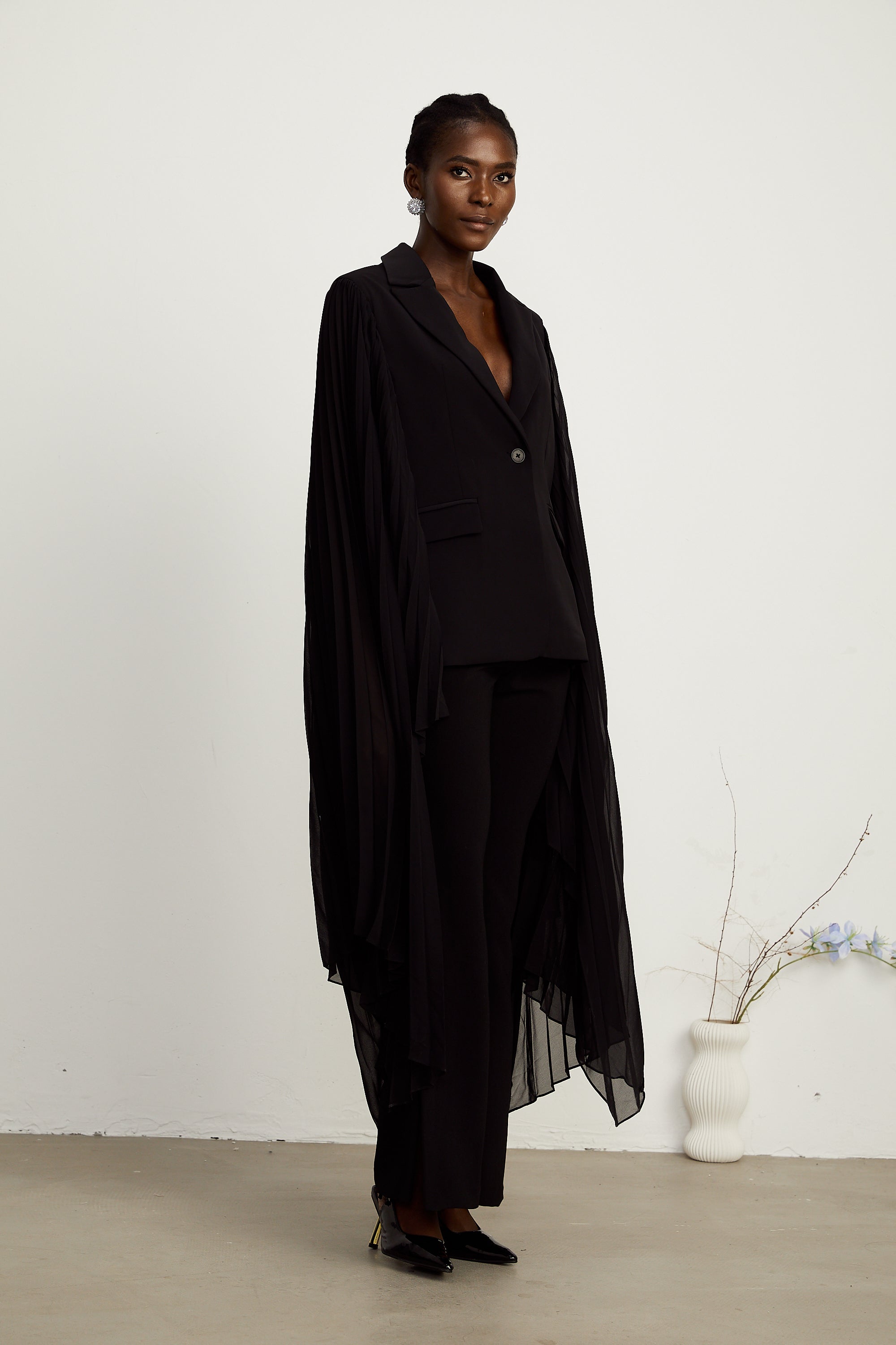 Justine black tulle-panel flared-sleeve blazer (Final Sale-US Only)