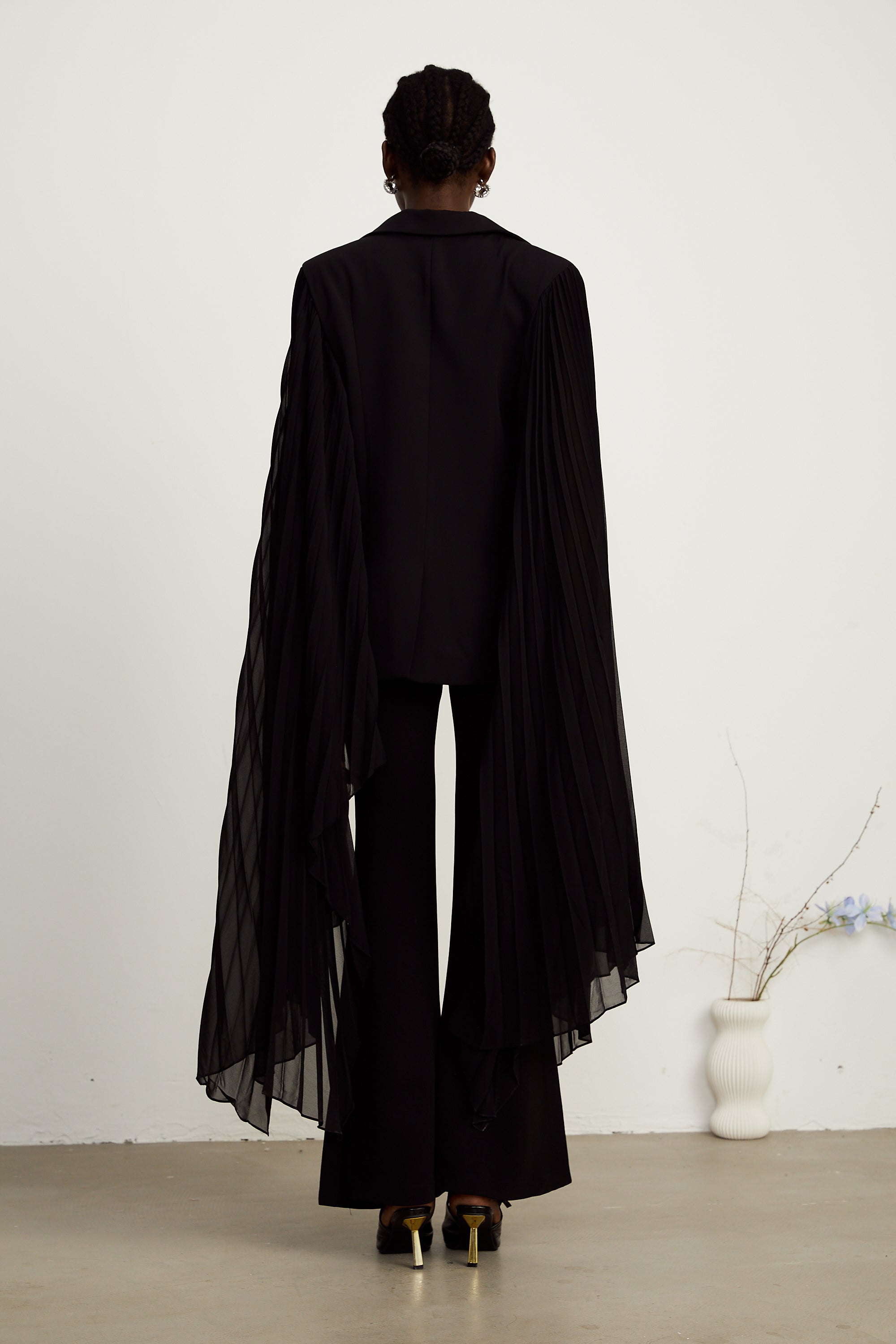 Justine black tulle-panel flared-sleeve blazer (Final Sale-US Only)