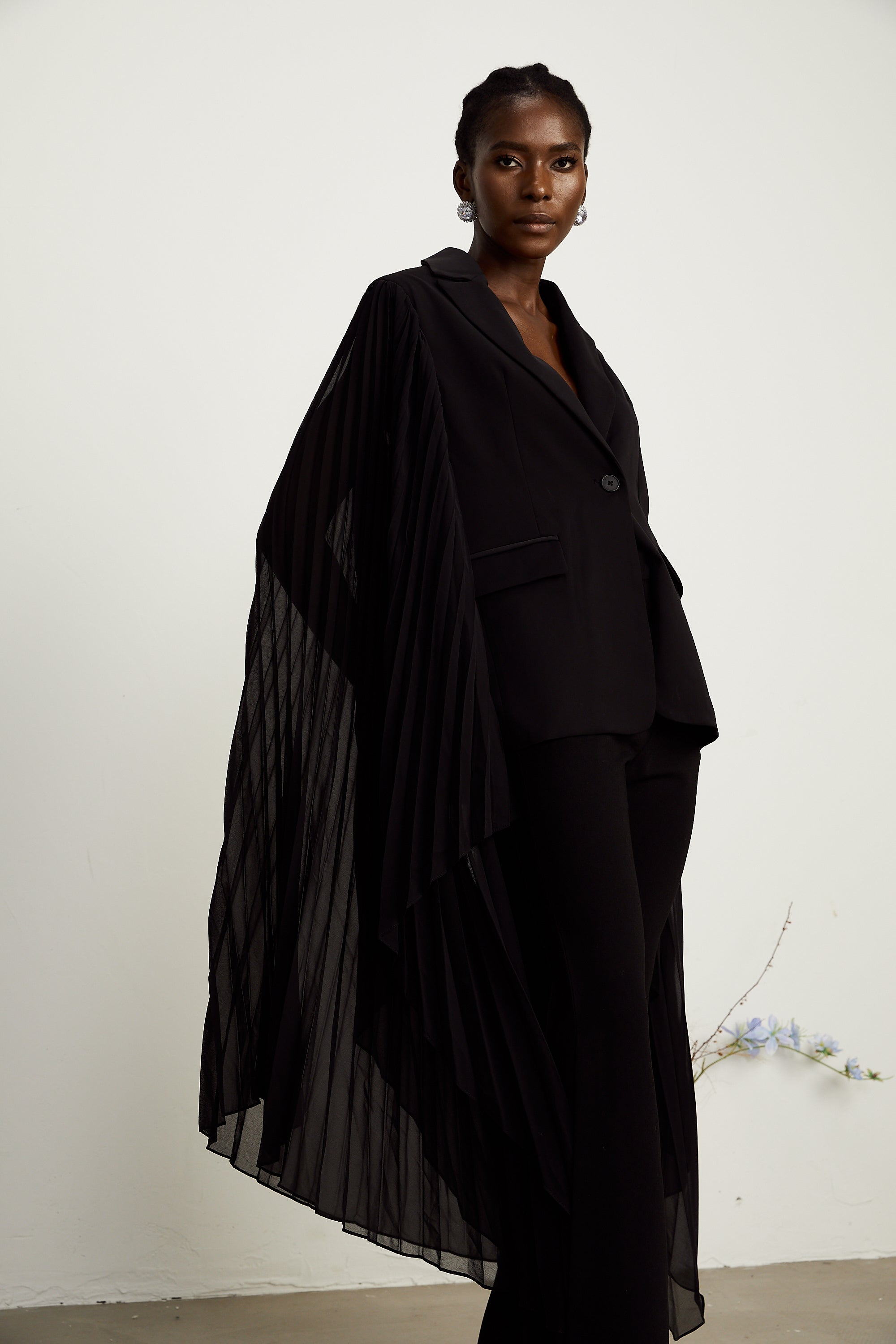 Justine black tulle-panel flared-sleeve blazer (Final Sale-US Only)