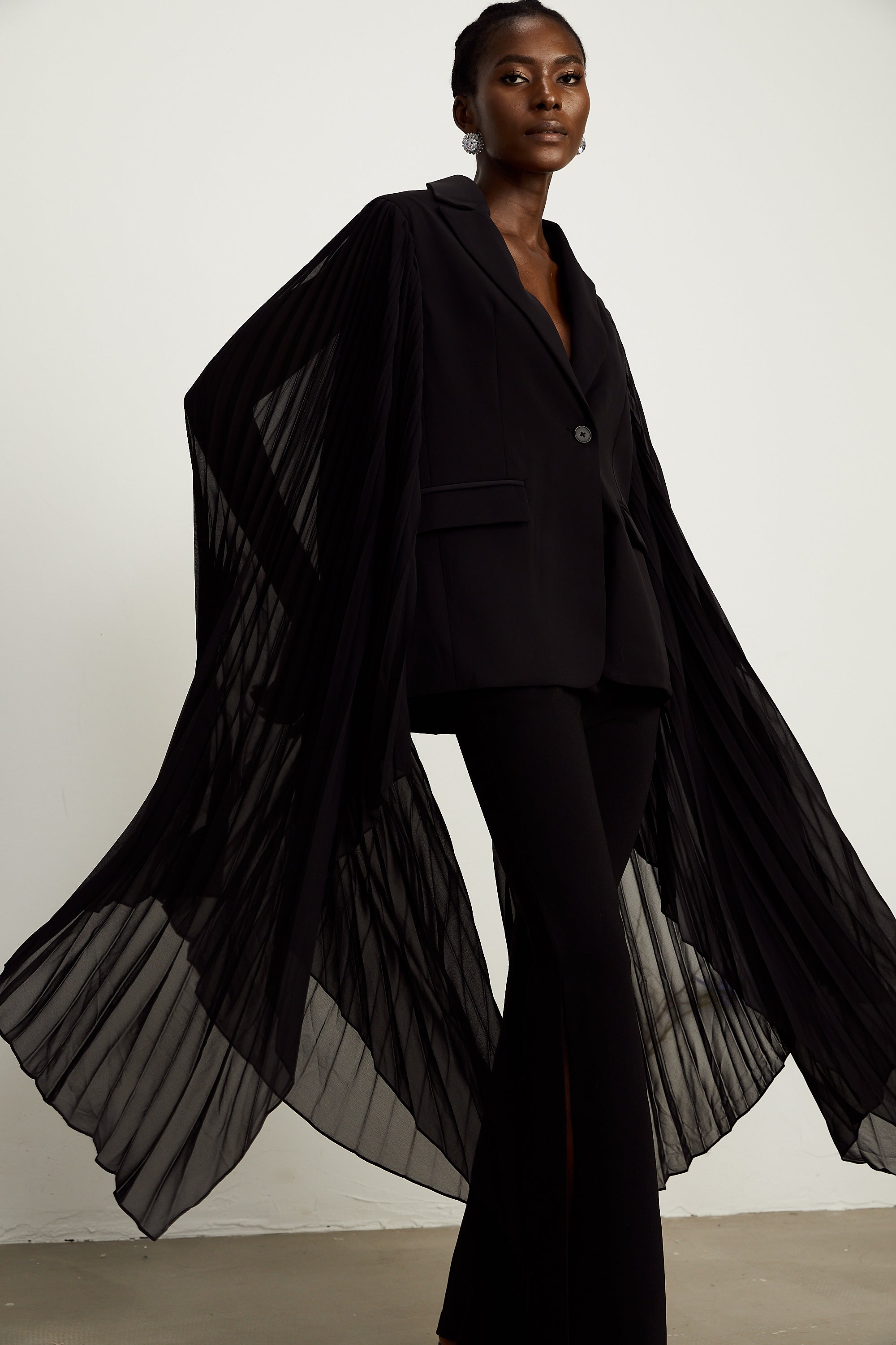 Justine black tulle-panel flared-sleeve blazer (Final Sale-US Only)
