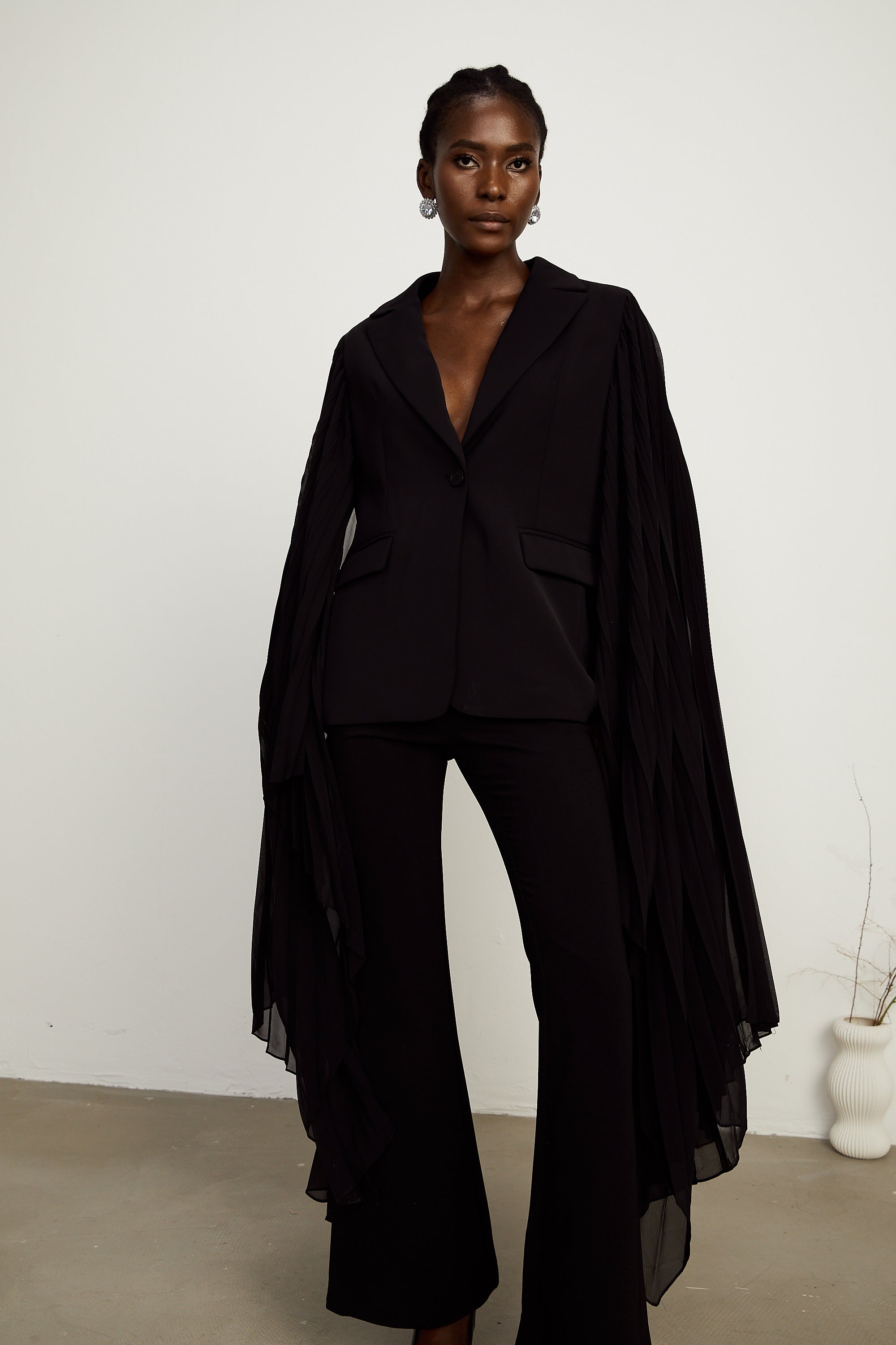 Justine black tulle-panel flared-sleeve blazer (Final Sale-US Only)