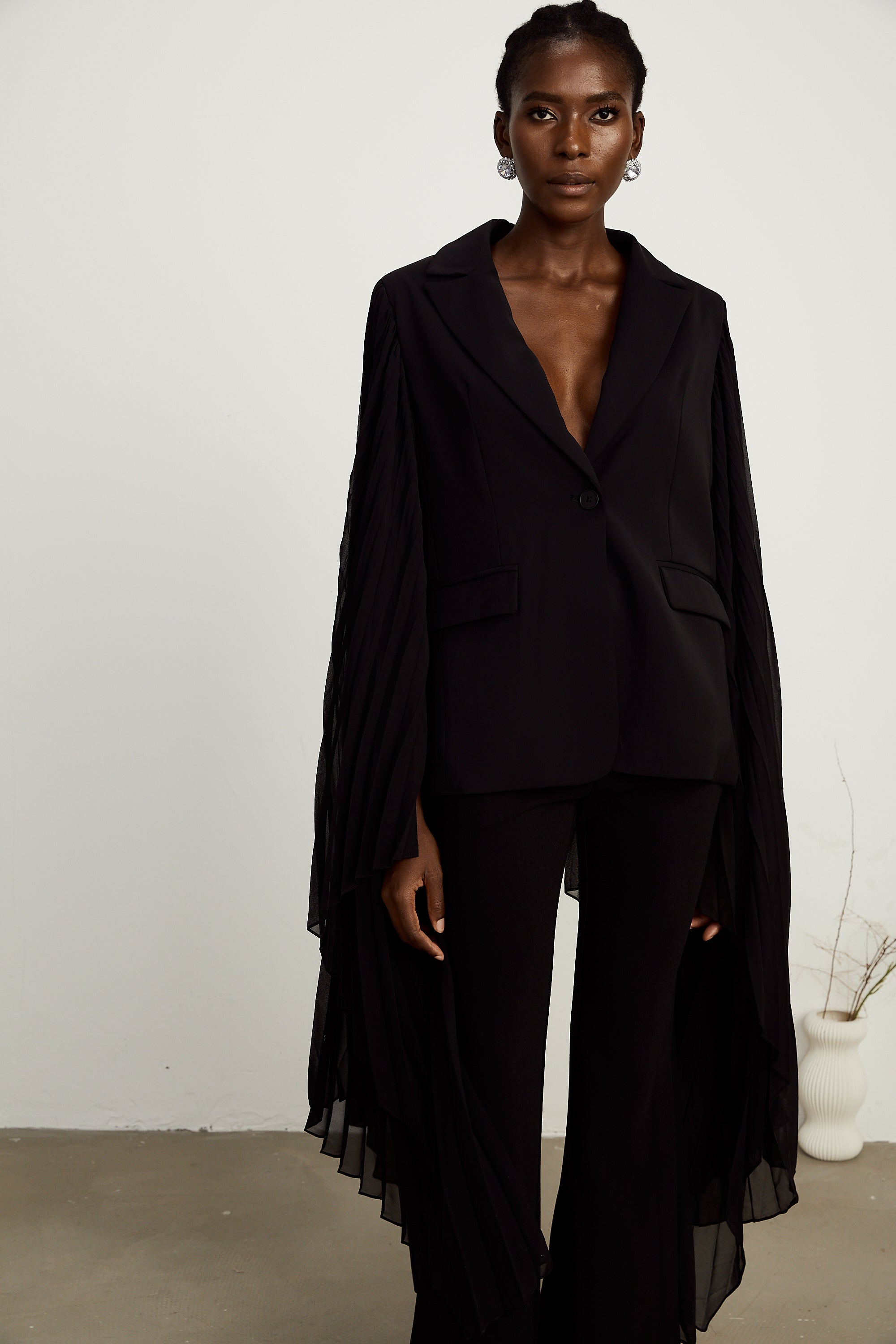 Justine black tulle-panel flared-sleeve blazer (Final Sale-US Only)