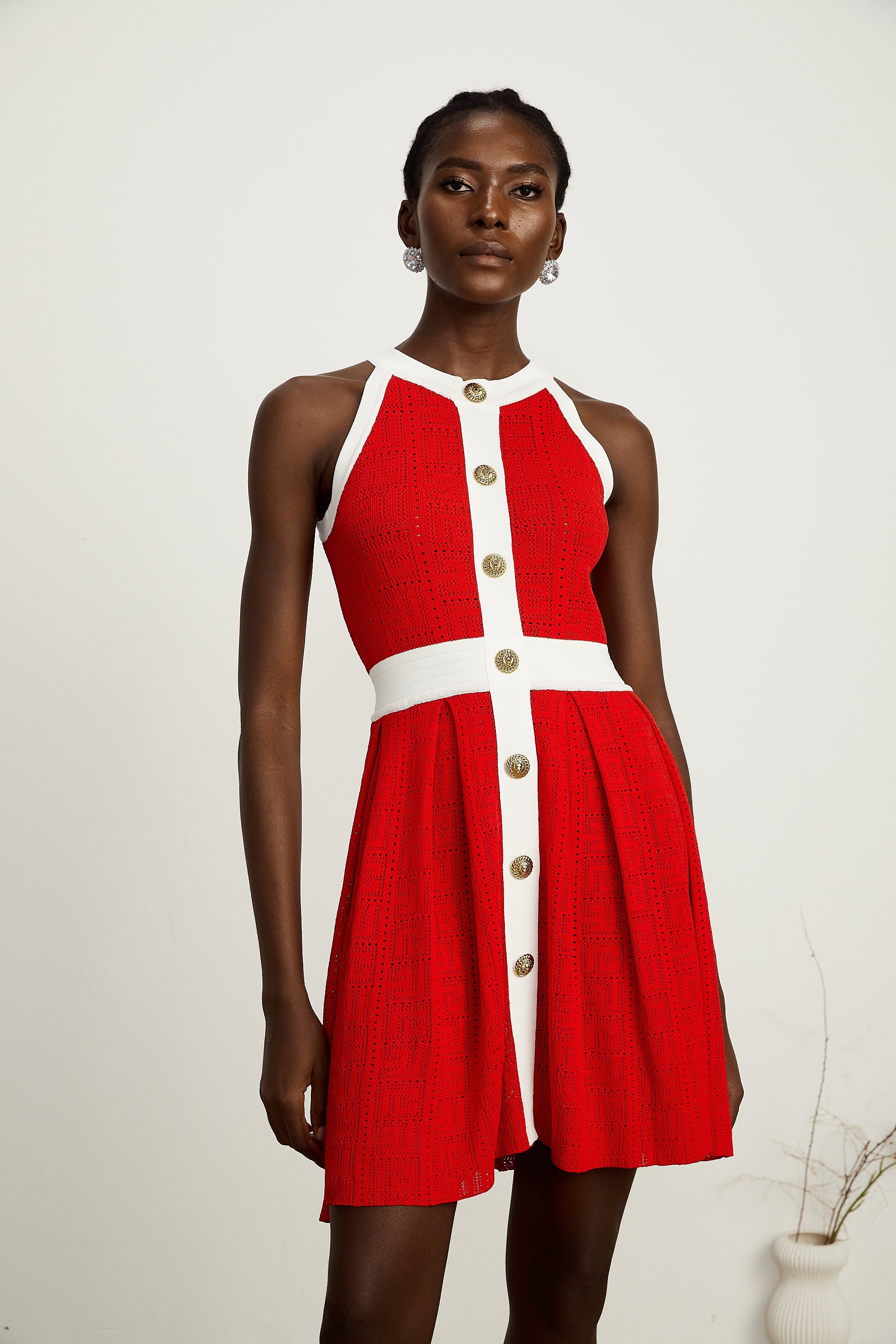 Jasmine red contrast-trim sleeveless knit mini dress (US Only)