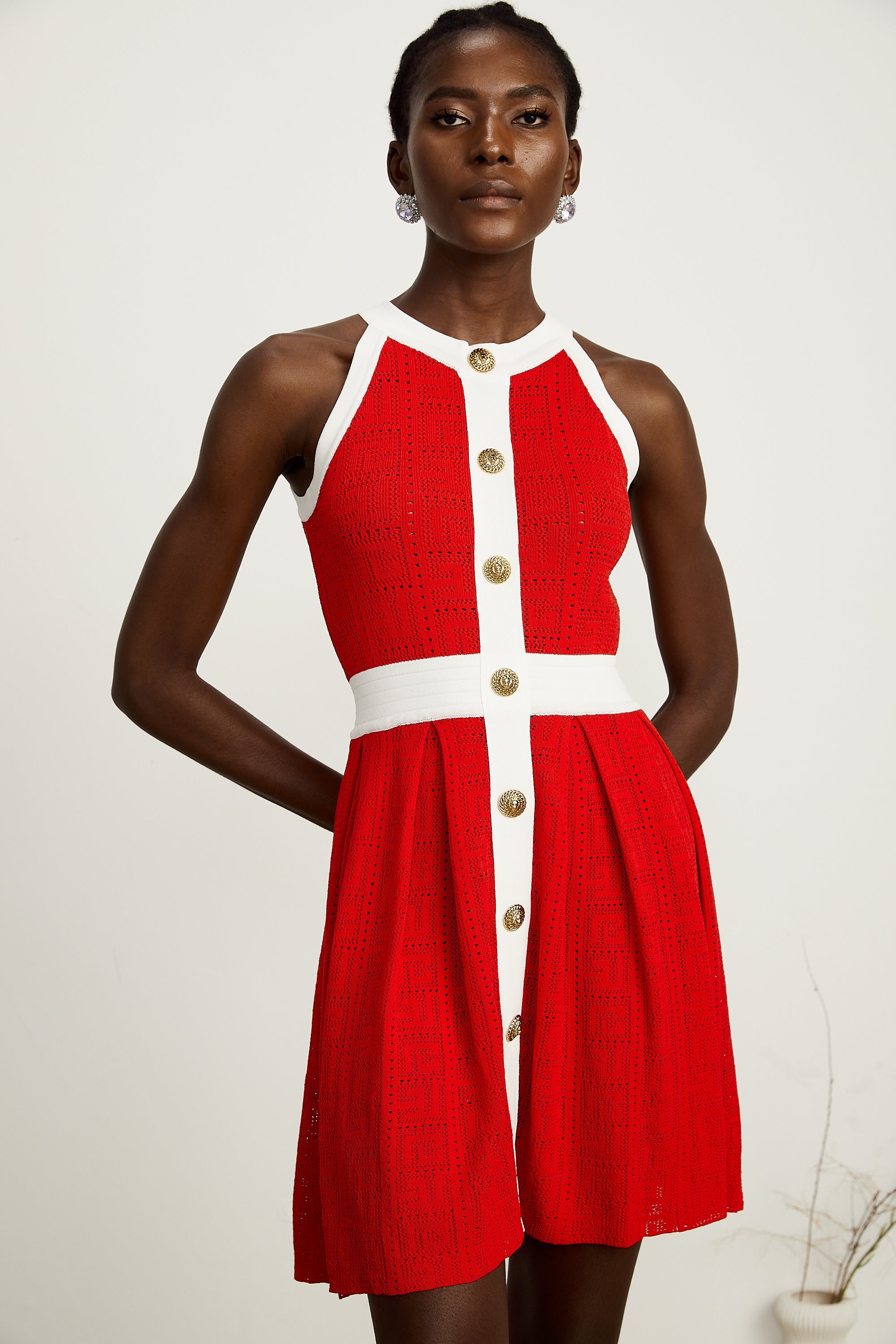 Jasmine red contrast-trim sleeveless knit mini dress (US Only)