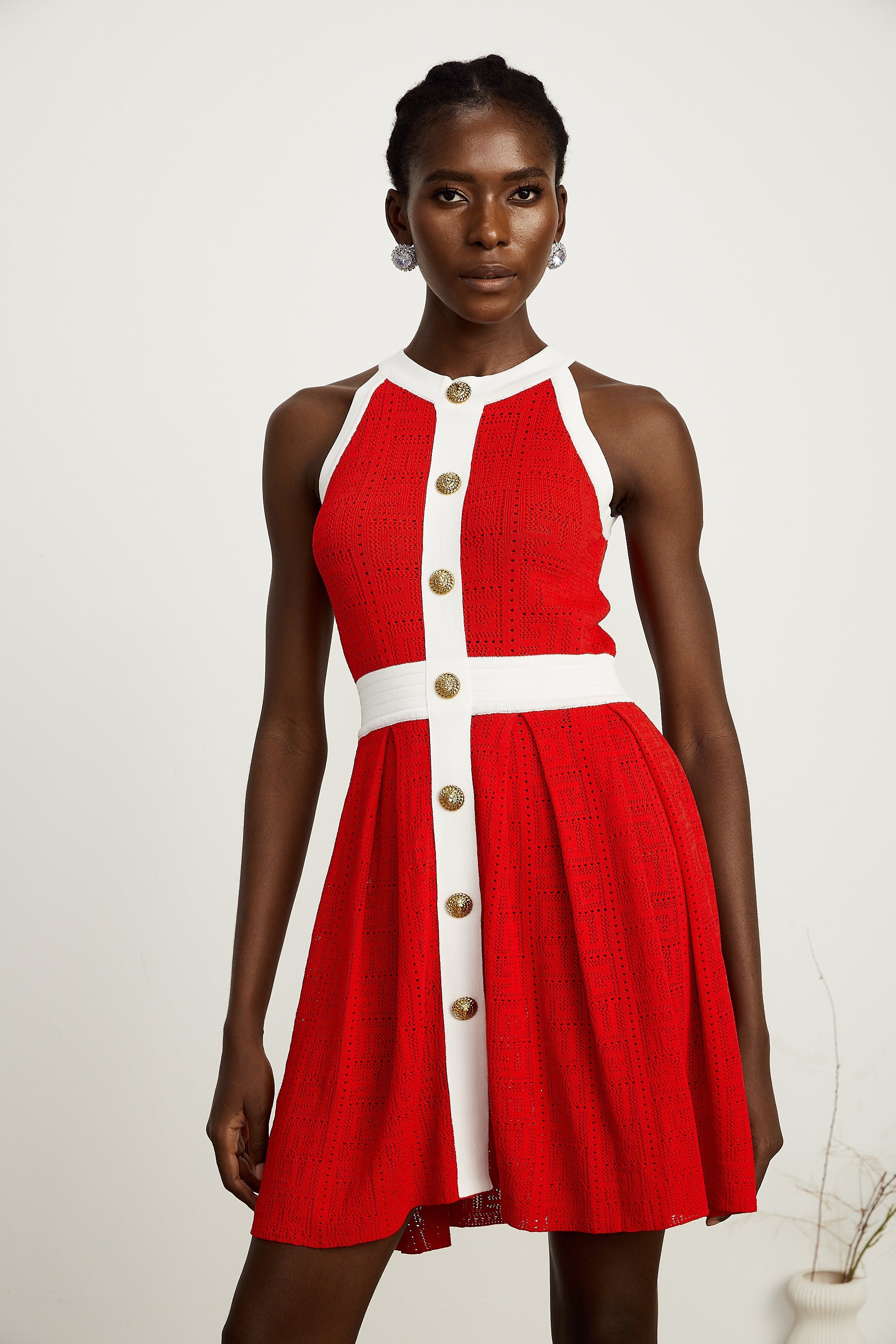 Jasmine red contrast-trim sleeveless knit mini dress (US Only)