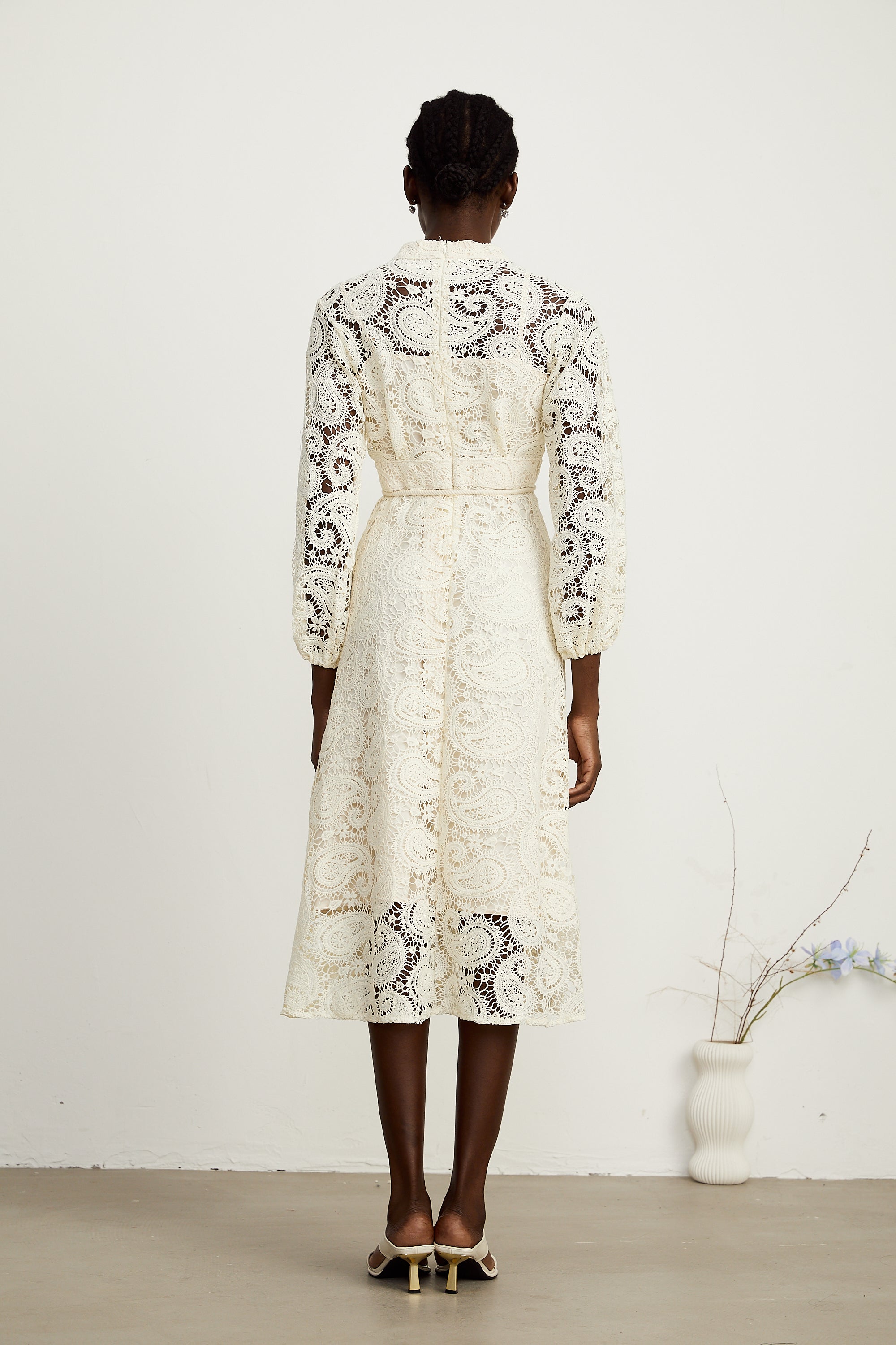 Georgette paisley-pattern lace midi dress (US Only)