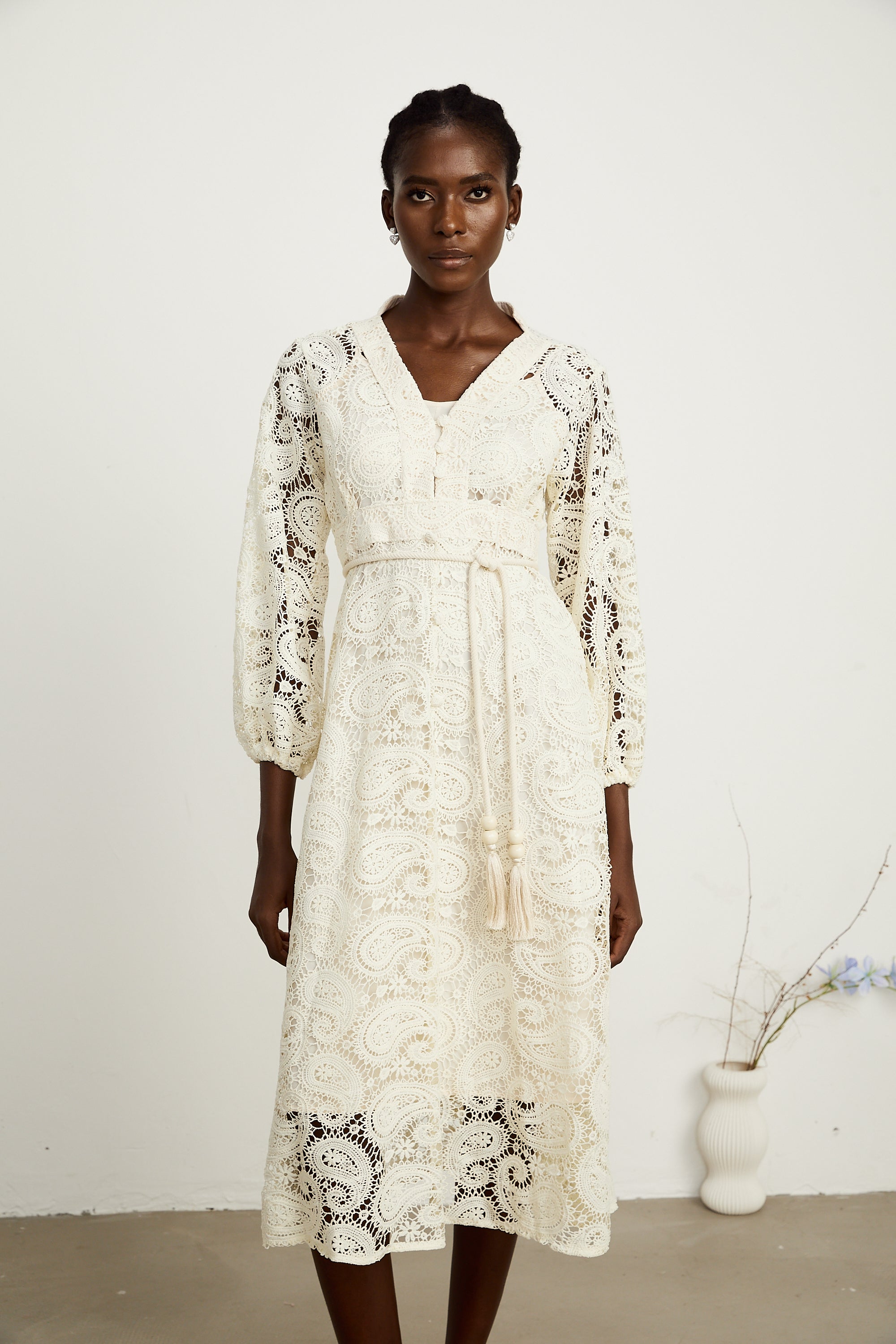 Georgette paisley-pattern lace midi dress (US Only)