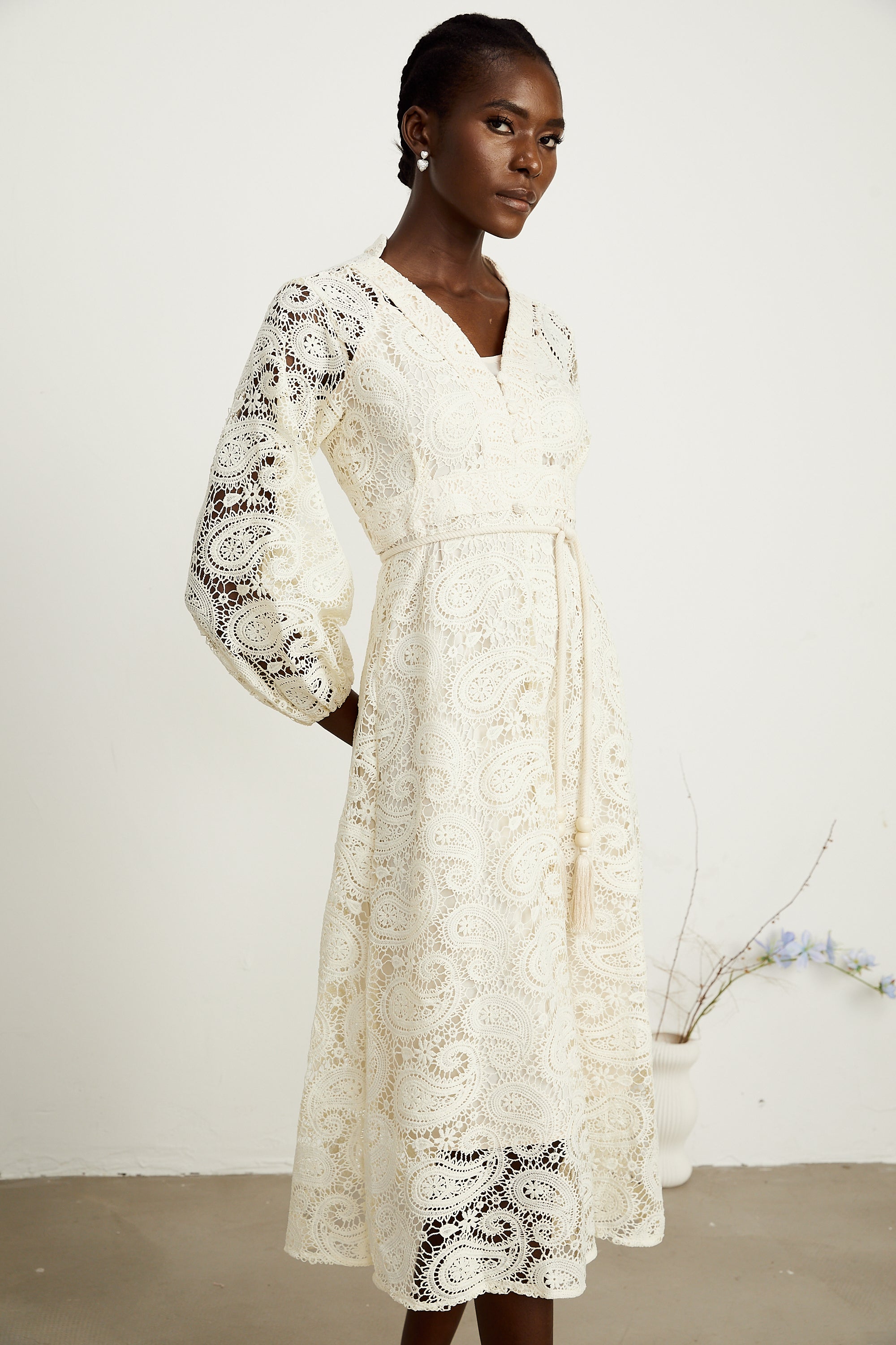 Georgette paisley-pattern lace midi dress (US Only)